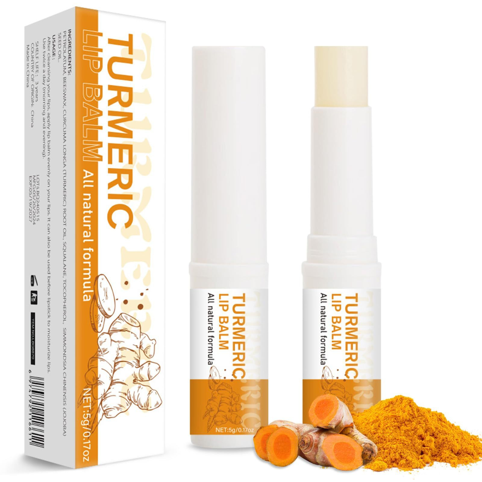 Murend 2Pcs Turmeric Lip Balm For Smokers Dark Lip Treatment With Turmeric Oil, Help Fade Lip, Lip Exfoliator, Long-Lasting Natural Balm Moisturize & Nourish Dry, Cracked, Dull, Reduce Fine Lines Lip