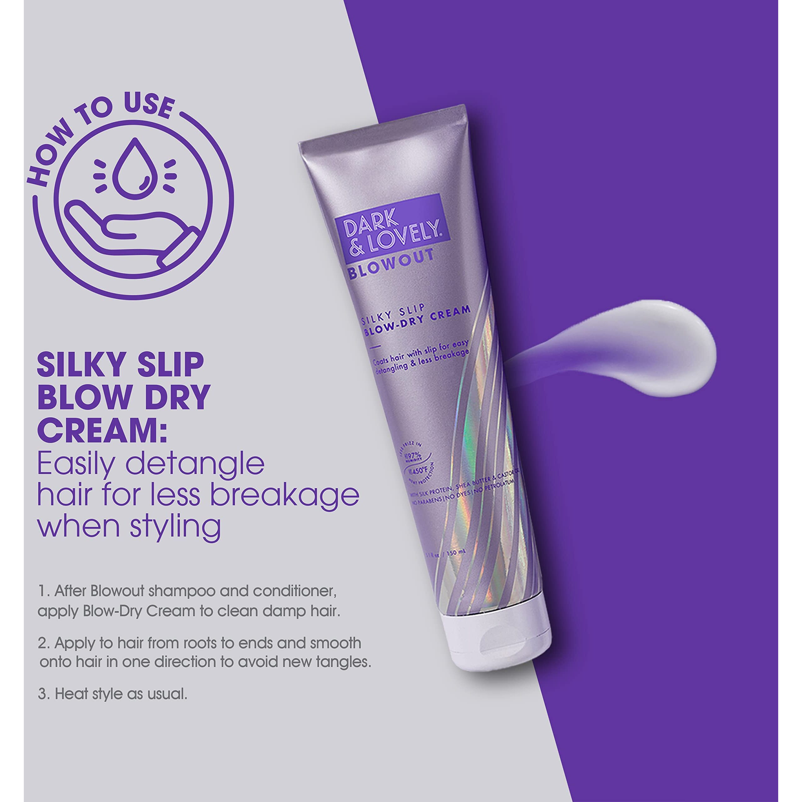Softsheen-Carson Interbeauty Dark&Lovely Heat Protectant&Hair Detangler Moisturizing Blowout Silky Slip Blow Dry Cream With Silk Protein,Shea Butter&Castor Oil For All Curl Types Blow Dry Cream 5Oz