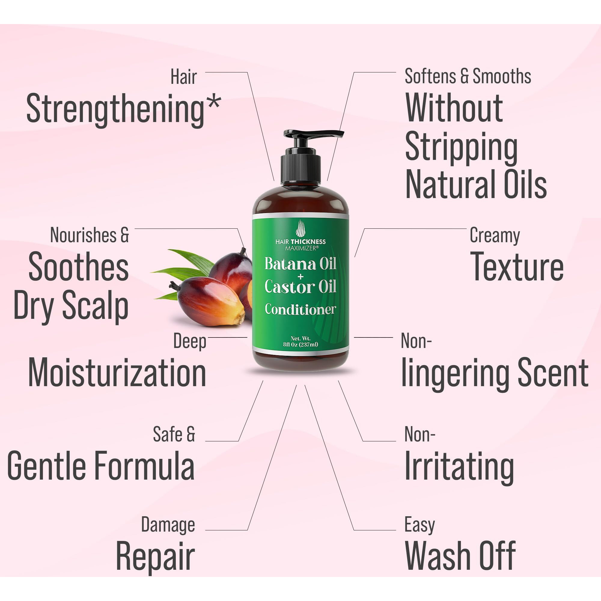 Batana Oil Conditioner For Hair Growth With Castor, Biotin To Strengthen, Soften & Moisturize Hair Without Stripping Natural Oils. Color Safe Batana Oil Shampoo And Conditioner For Women, Men