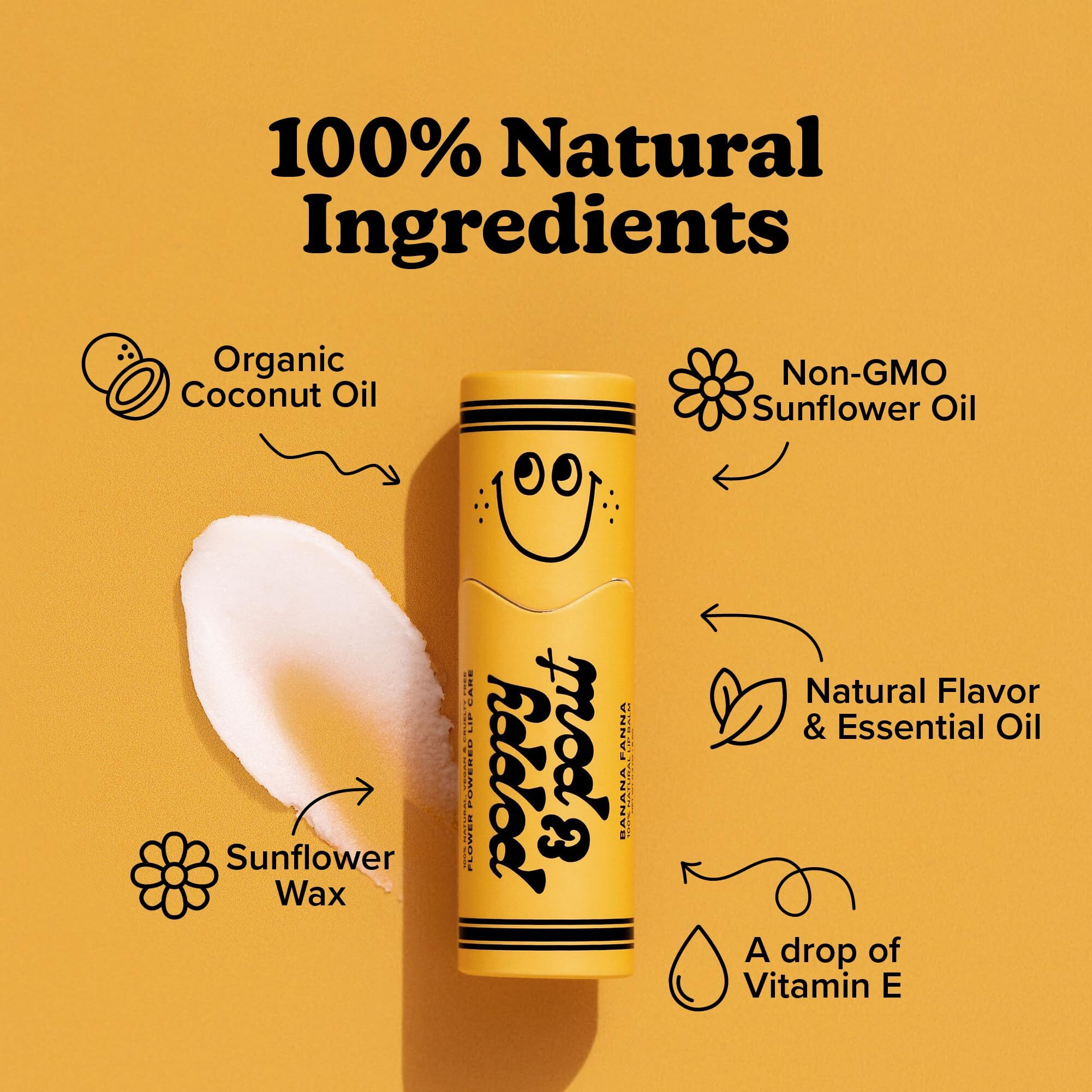 Poppy & Pout Kids Jumbo Lip Balm | All Natural Lip Balms & Moisturizers | Hydrates With Beeswax, Vitamin E, Organic Coconut Oil | Cruelty-Free | Lip Balm In Recyclable Cardboard Tube (Banana Fanna)