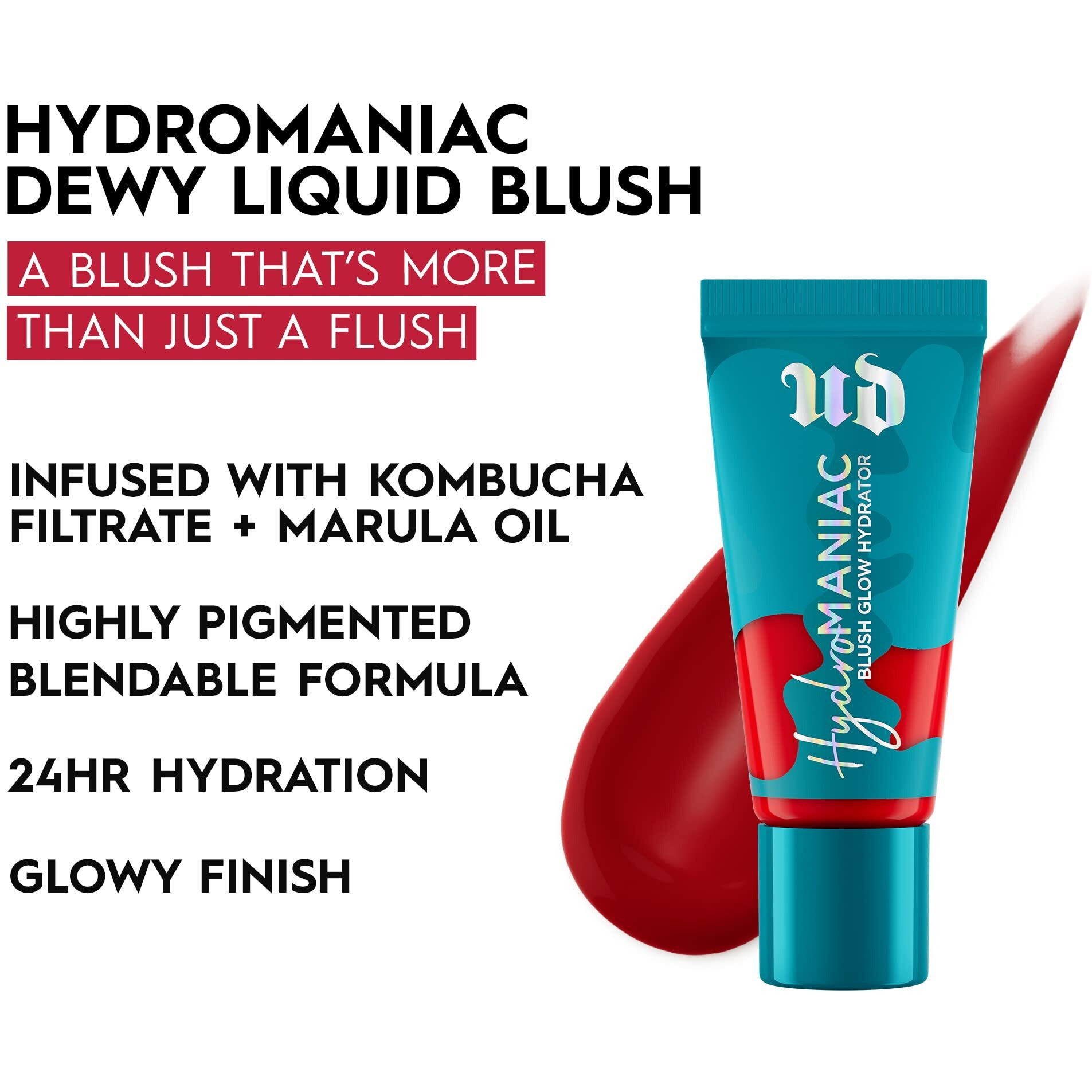 Urban Decay Hydromaniac Dewy Liquid Blush (Red Flag - Red Orange), Long-Lasting & Buildable Plumping Cheek Tint With 24Hr Hydration, Kombucha Filtrate And Marula Oil, Vegan - 0.5 Fl Oz