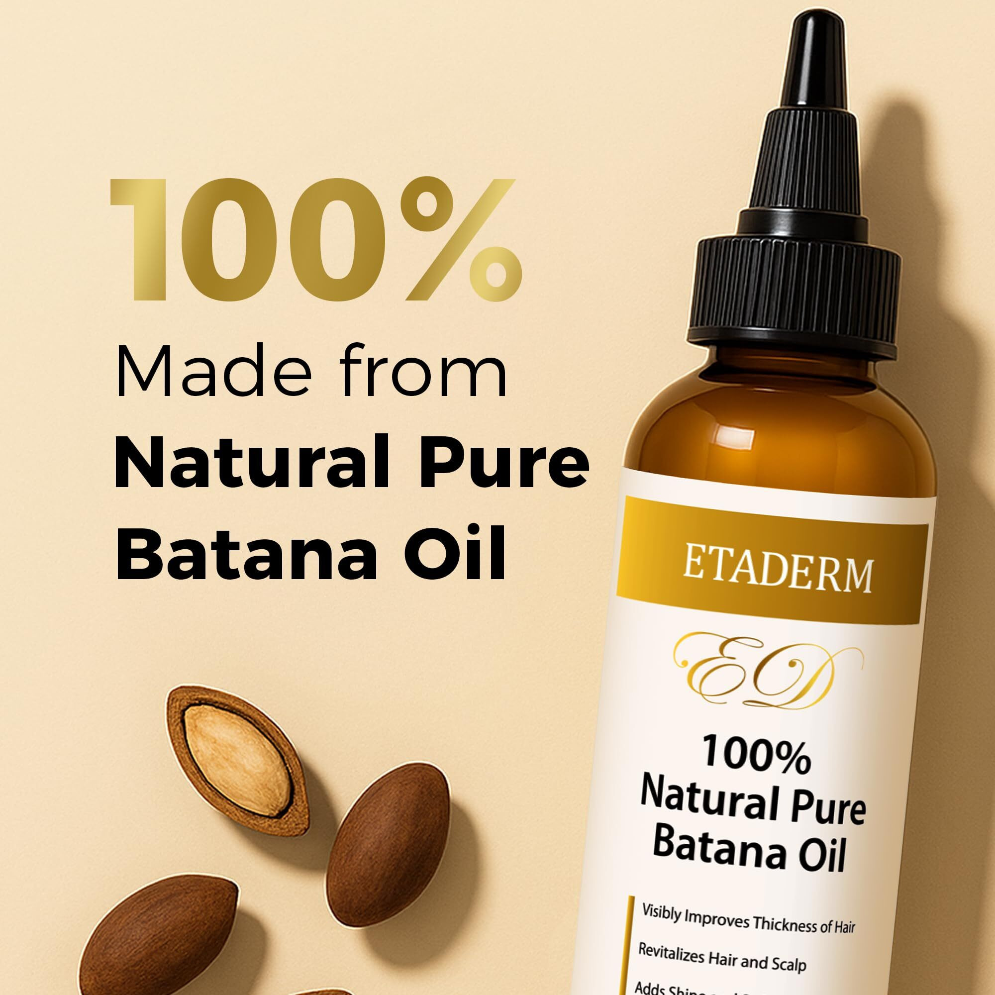 Etaderm Raw Batana Oil For Hair Growth - Natural Hair Growth Oil & Hair Care Solution For Stronger, Thicker Hair - Stimulates Regrowth, Nourishes & Repairs Damage - Miskito & Honduran Hair Formula