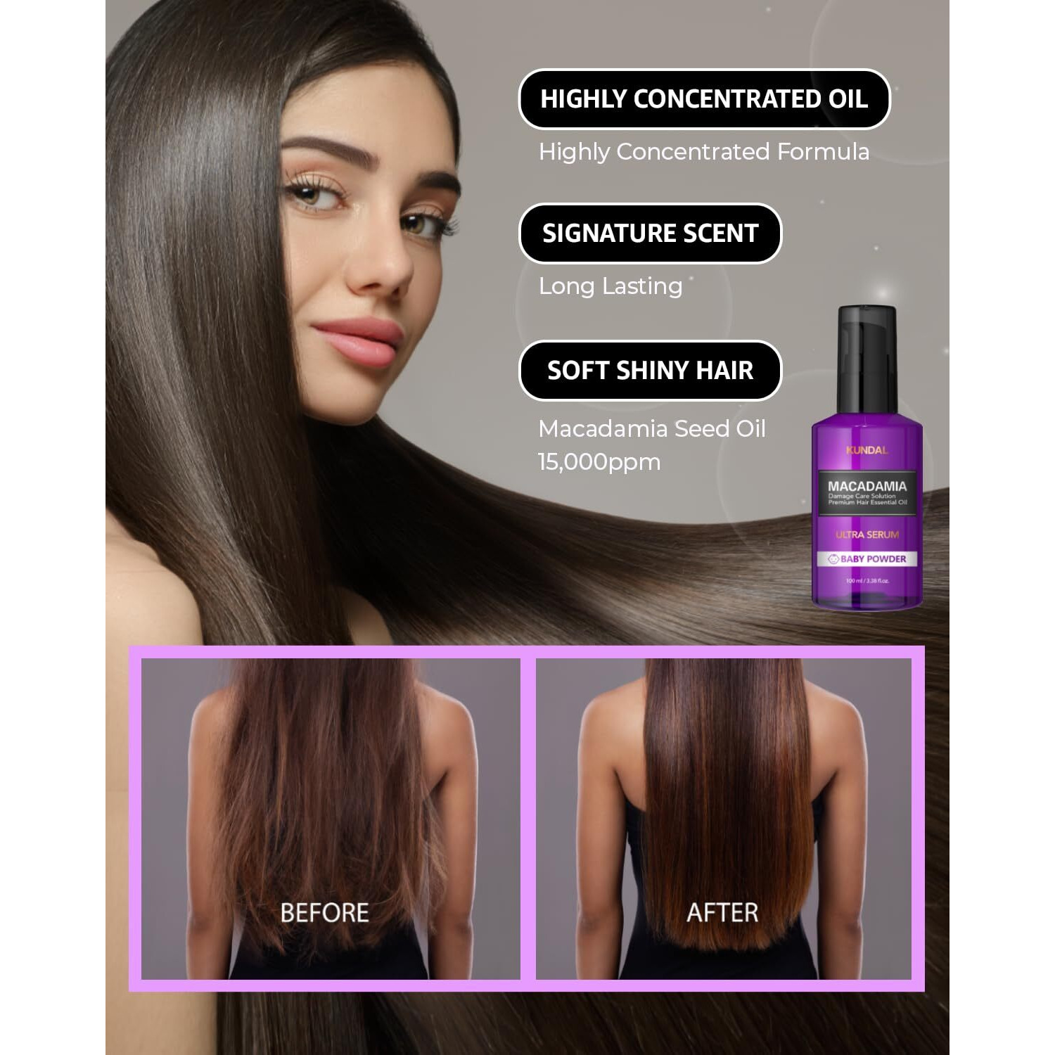 Kundal Intense Repair With Macadamia Damage Care Hair Serum [Pink Grapefruit]- Premium Hair Essential Oil, Ultra Nourishing., Natural Ingredients. 100Ml(3.38 Fl Oz)