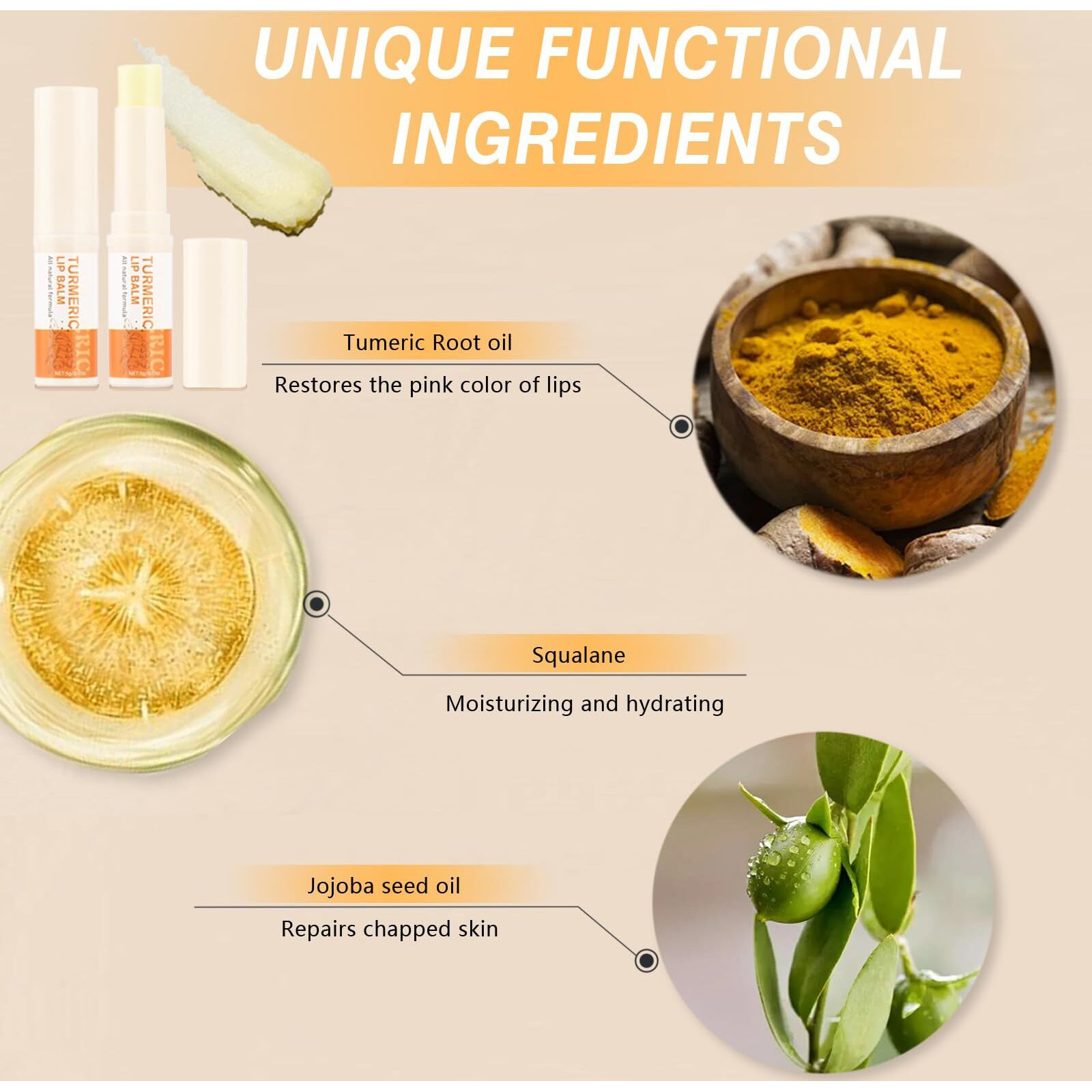 Murend 3Pcs Turmeric Lip Balm For Smokers Dark Lip Treatment With Turmeric Oil, Help Fade Lip, Lip Exfoliator, Long-Lasting Natural Balm Moisturize & Nourish Dry, Cracked, Dull, Reduce Fine Lines Lip