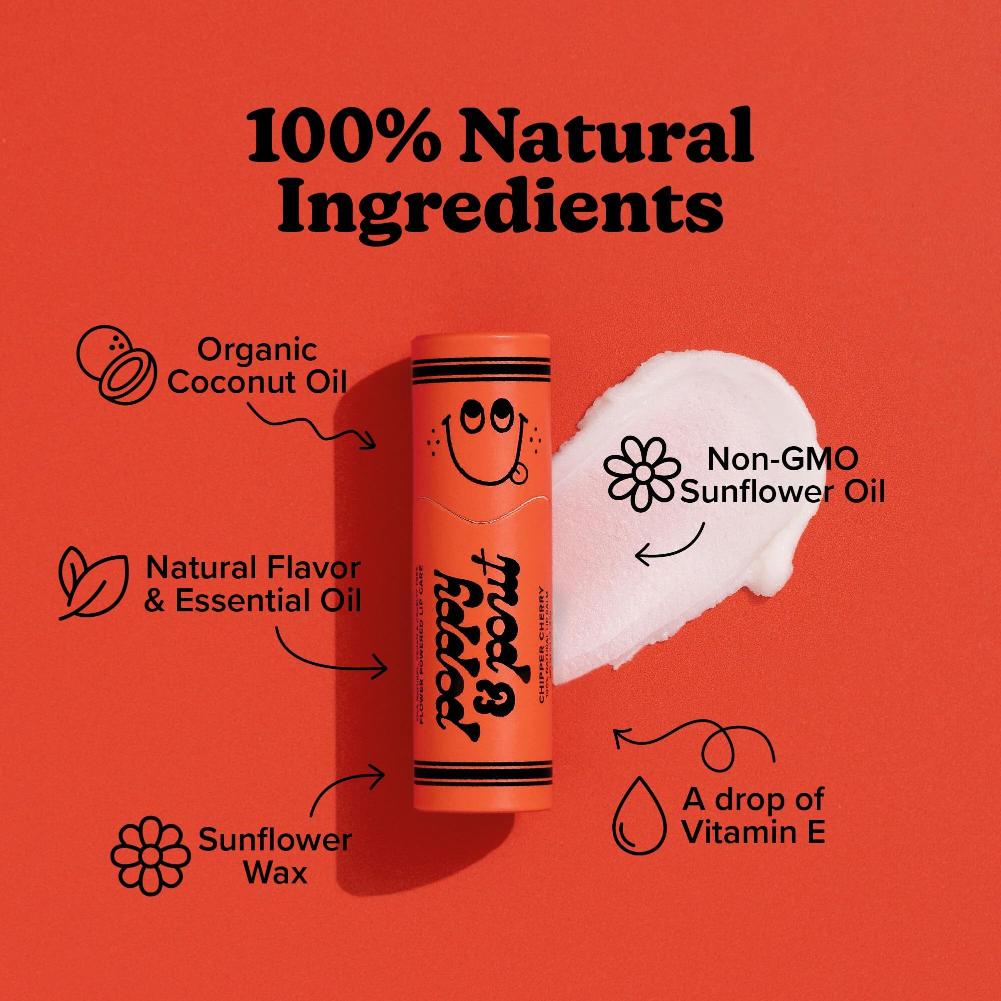 Poppy & Pout Kids Jumbo Lip Balm | All Natural Lip Balms & Moisturizers | Hydrates With Beeswax, Vitamin E, Organic Coconut Oil | Cruelty-Free | Lip Balm In Recyclable Cardboard Tube (Chipper Cherry)