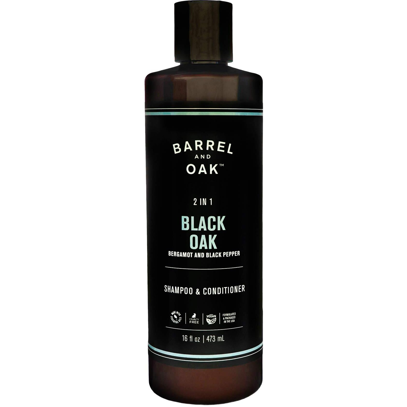 Barrel And Oak - 2-In-1 Shampoo & Conditioner, Men's Shampoo & Conditioner Set, Hair Care For Men, Cleanses Hair & Scalp, Natural Moisturizer, Essential Oil-Based Scent, Vegan (Black Oak, 16 Oz)