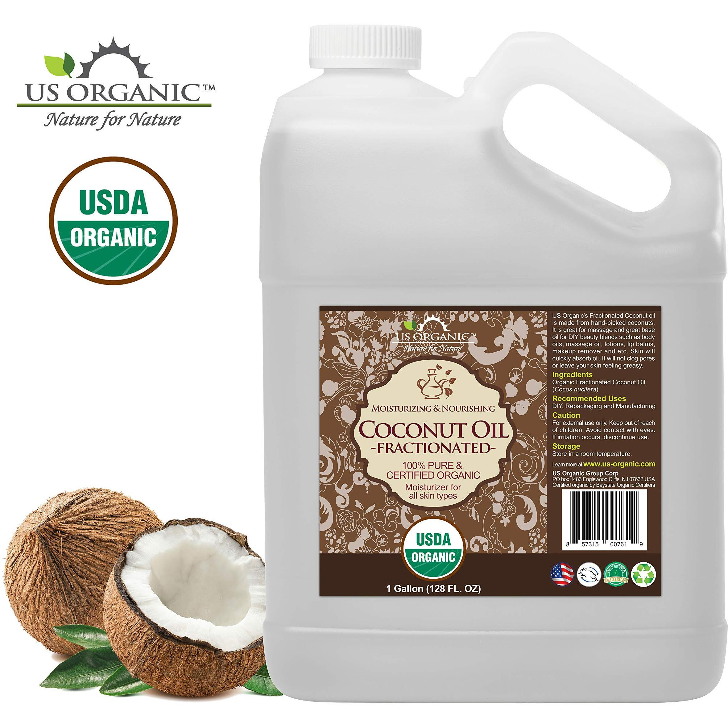 Us Organic Fractionated Coconut Oil Bulk Pack, Usda Certified Organic, Non-Gmo, Perfect For Massage, Carrier Oil For Diy Blends, Hair, Skin Care. 100% Pure, Hexane-Free (128 Oz (1 Gallon))