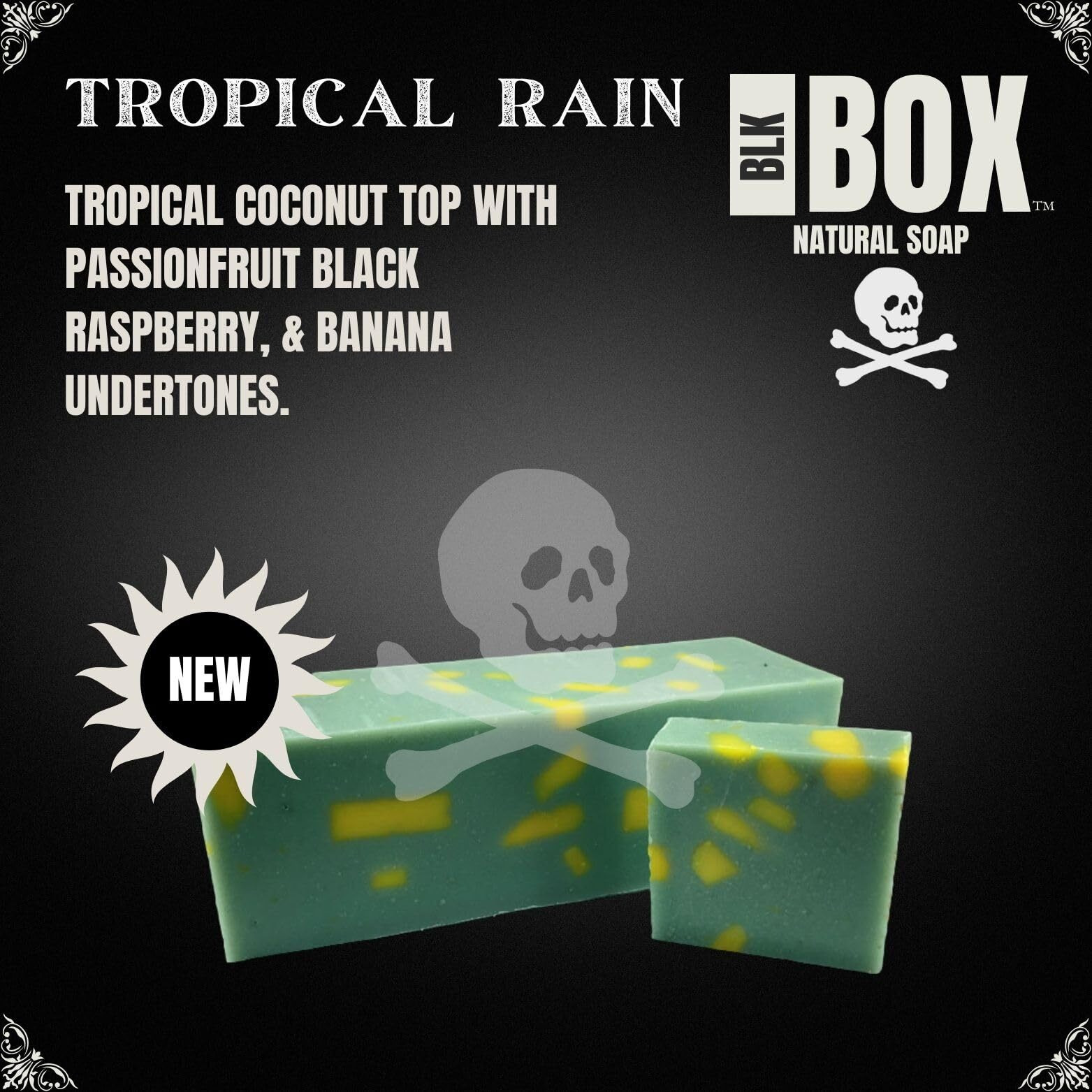 Black Box Usa Made 5Oz Men's Natural Bar Soap Made From Natural Oils - Handmade Cold Process, No Harsh Chemicals, Tropical Earthy Coconut Raspberry & More (Tropical Rain)