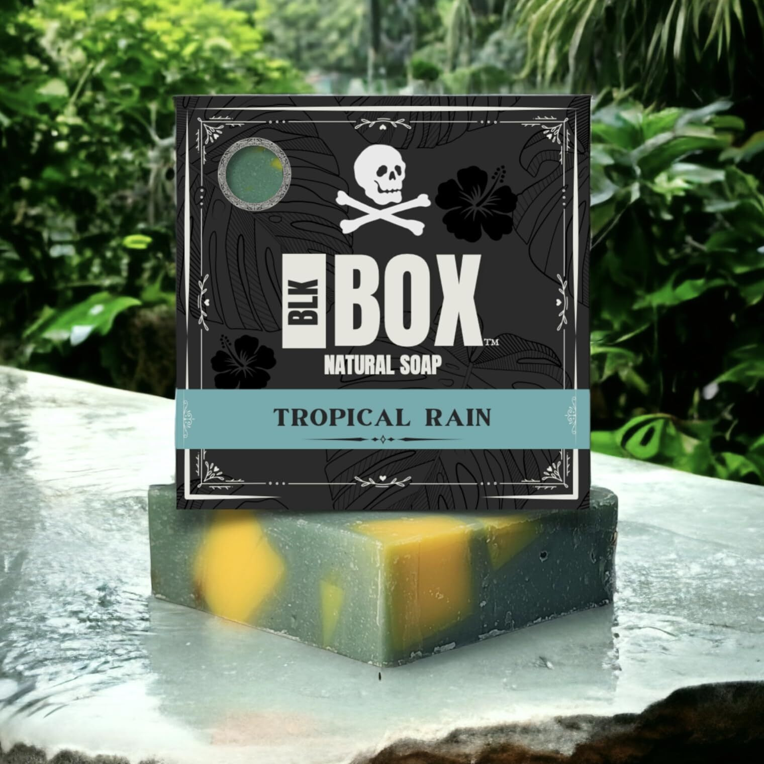 Black Box Usa Made 5Oz Men's Natural Bar Soap Made From Natural Oils - Handmade Cold Process, No Harsh Chemicals, Tropical Earthy Coconut Raspberry & More (Tropical Rain)