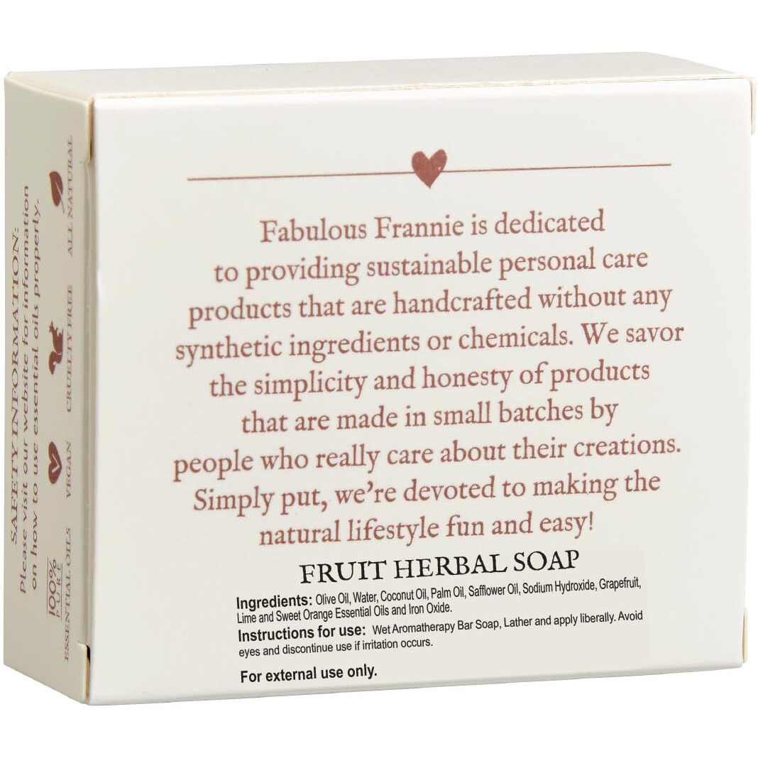 Fabulous Frannie Fruit Fusion All Natural Herbal Soap 4 Oz Made With Pure Essential Oils (Grapefruit, Lime And Sweet Orange