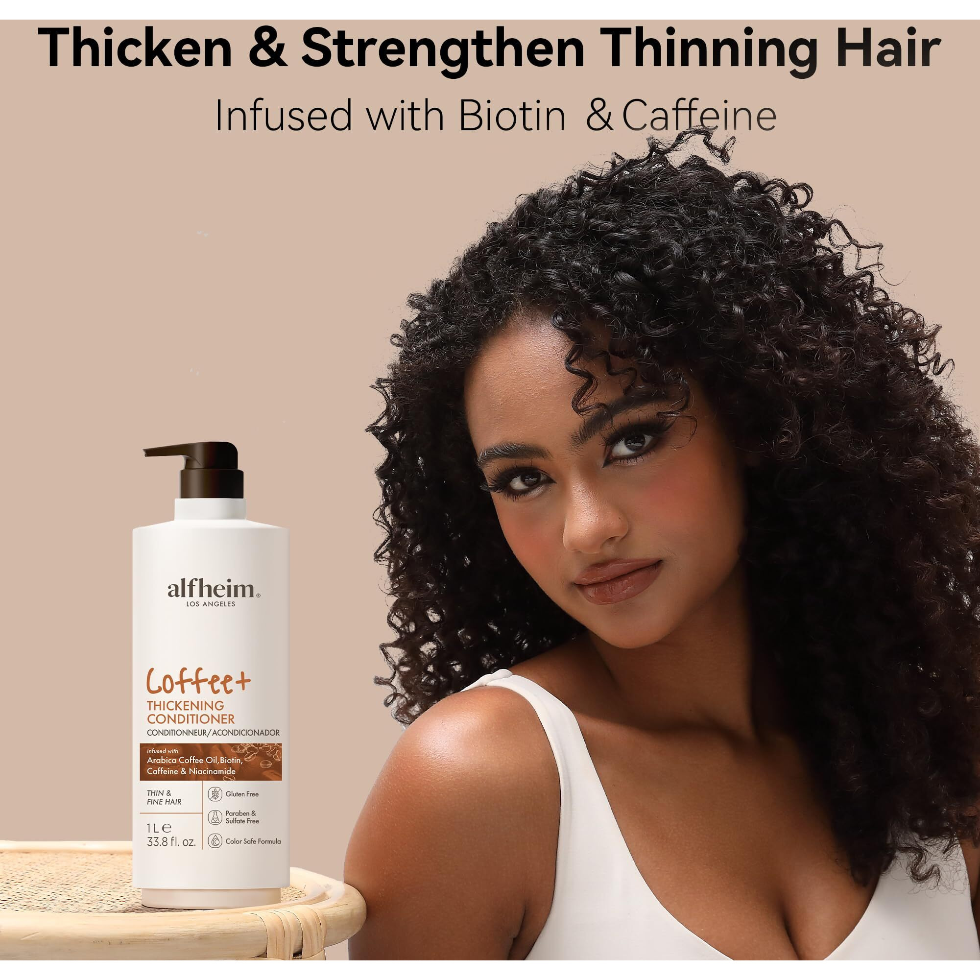 Alfheim Coffee+ Thickening Hair Conditioner | Arabica Coffee Oil + Caffeine & Niacinamide | Thickens & Revives Thin, Weak Hair | Silicone-Free Formula | Safe For Color -Treated Hair | 33.8 Ounce