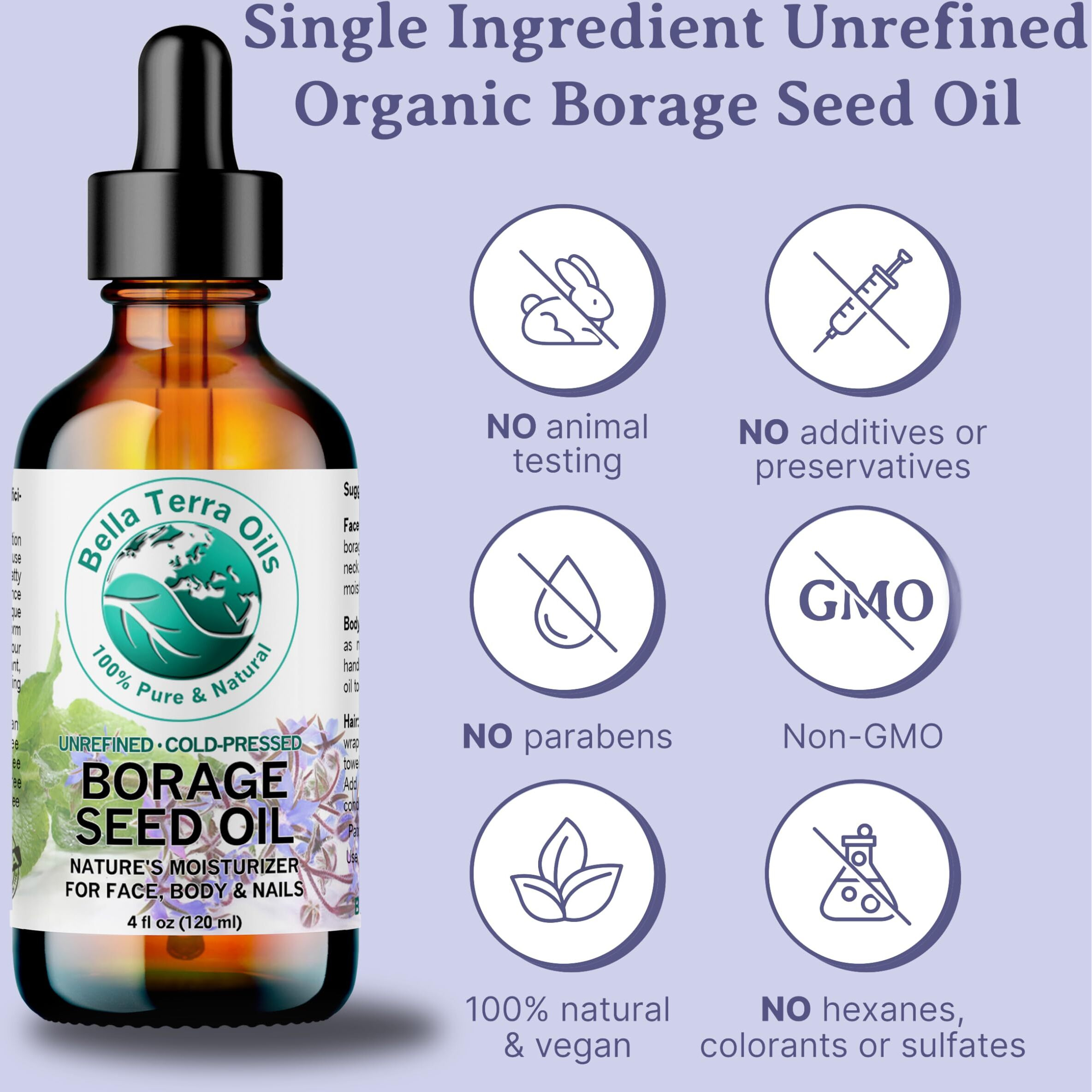 Bella Terra Oils Premium Borage Seed Oil With High Gla - 1 Gallon, Luxurious Skin Radiance, Quick Absorption, Nourishing