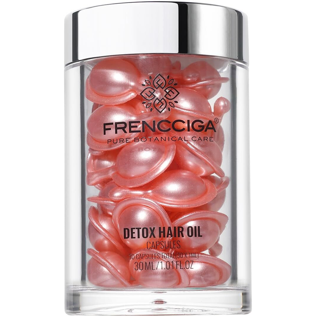 Frencciga Detox Hair Oil Capsules, Premium Hair Oil Serum Treatment For Cleansing & Revitalizing Hair For Soft, Shiny, Buildup-Free Locks 30 Capsules