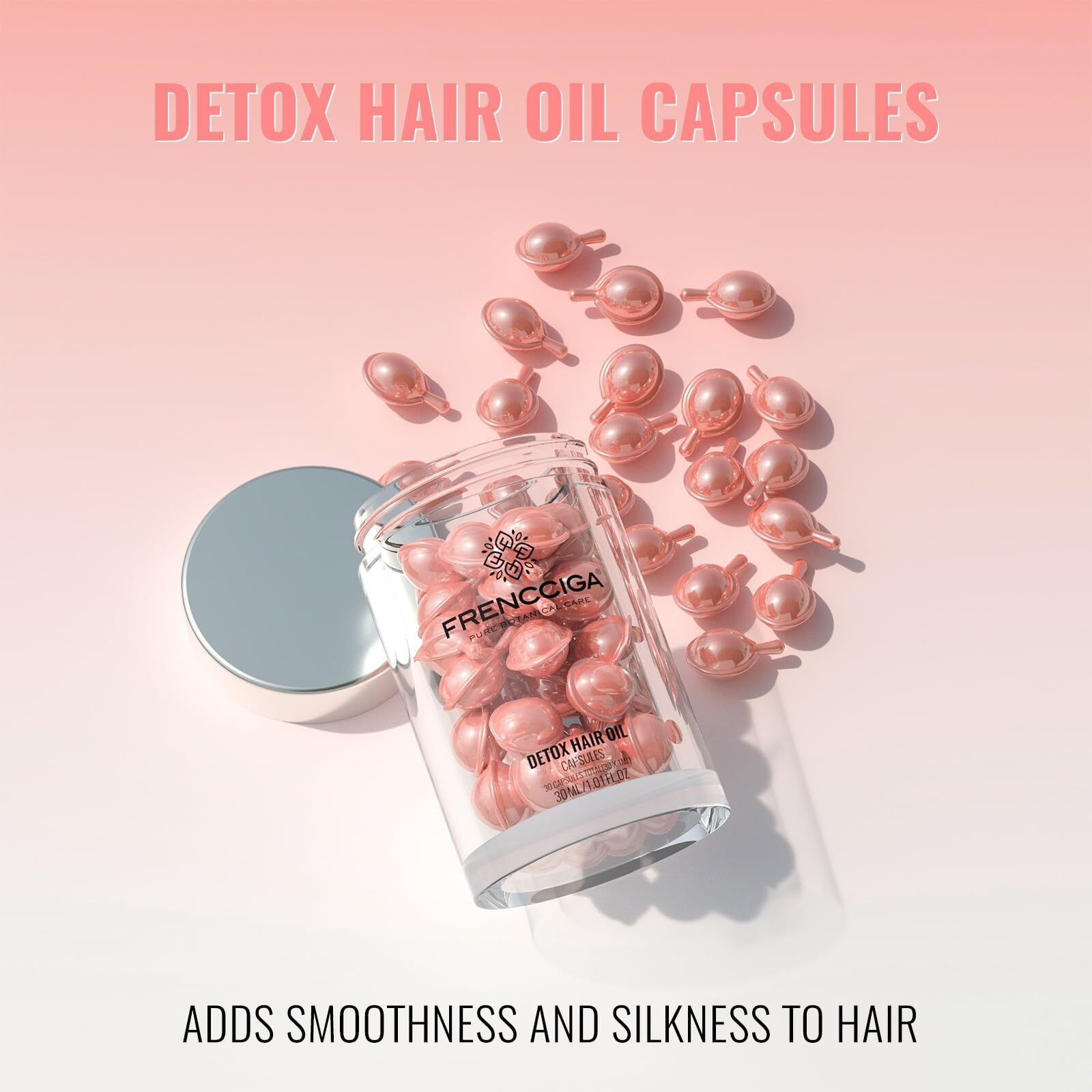 Frencciga Detox Hair Oil Capsules, Premium Hair Oil Serum Treatment For Cleansing & Revitalizing Hair For Soft, Shiny, Buildup-Free Locks 30 Capsules