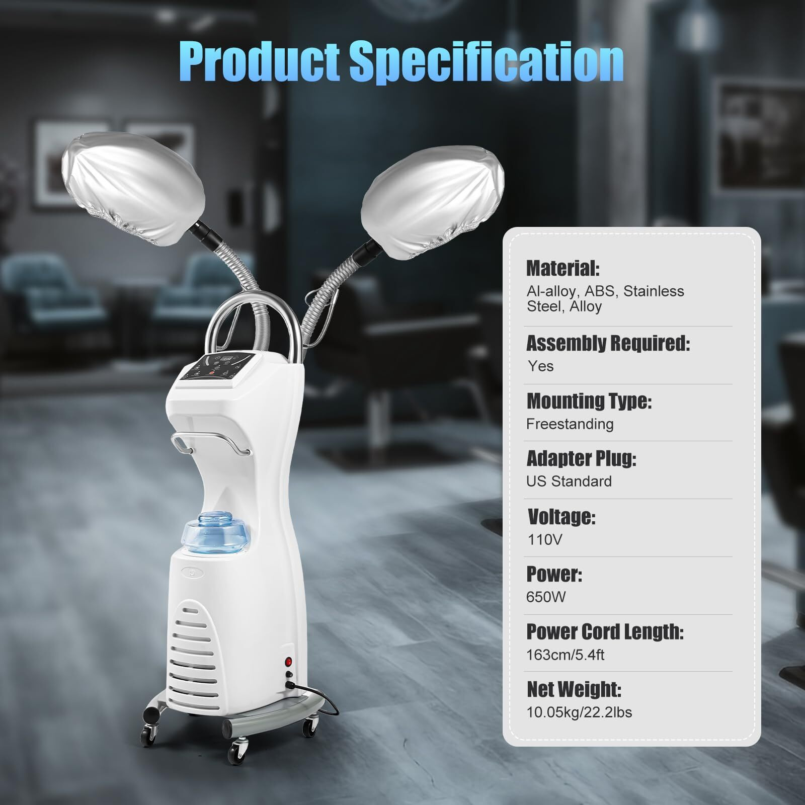 Dyrabrest Hooded Hair Dryer, 7 In 1 Professional Stand Hair Steamer, 110V 700W, Orbiting Rollerball Hair Dryer, Floor Rolling With Wheels, 2Pcs Evaporation Caps, Oil Treatment Machine