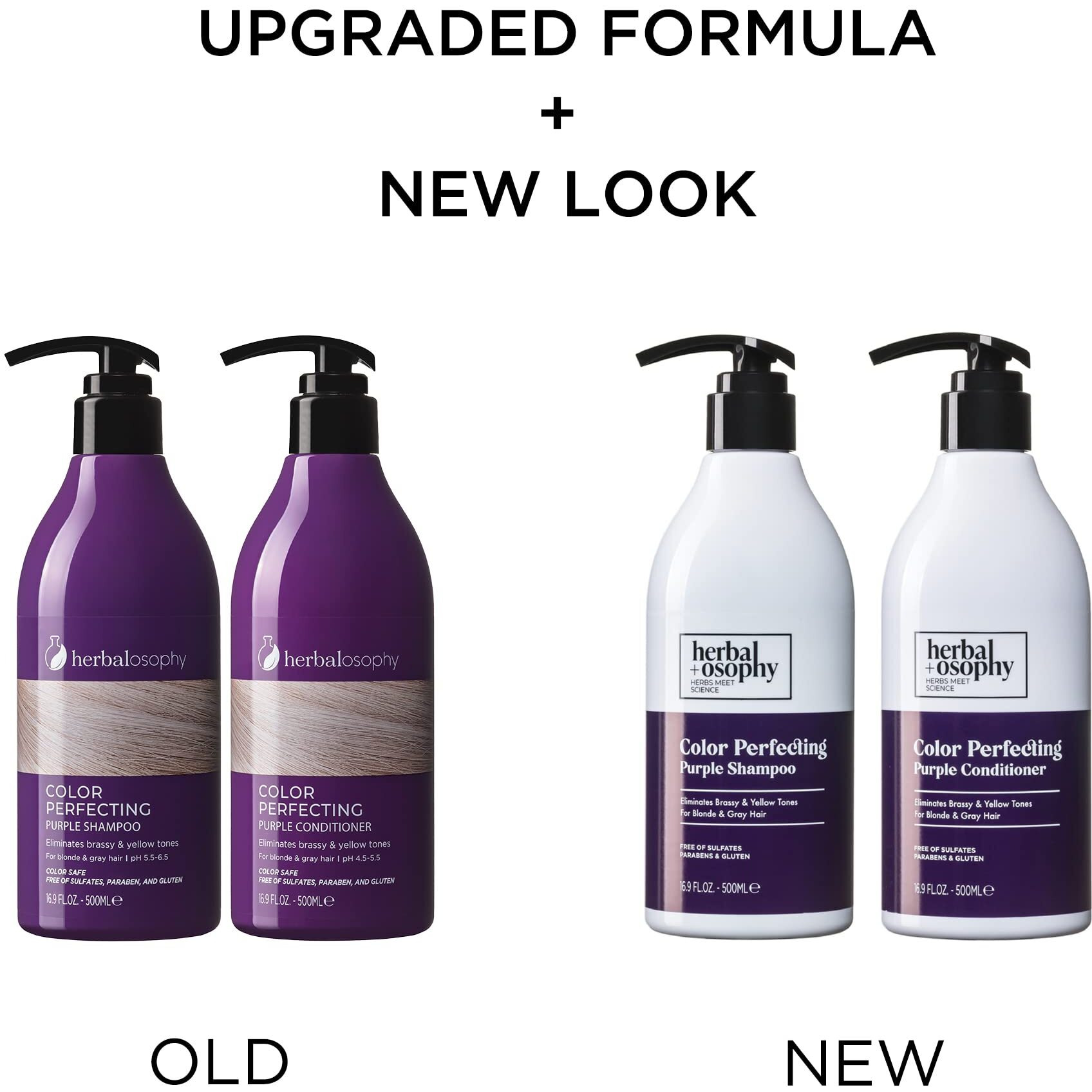 Herbalosophy Purple Shampoo & Conditioner Set For Blonde Gray Hair, Eliminates Brassy And Yellow Tones, Infused With Cocos Nucifera Oil, Free Of Sulfate, Parabens And Gluten, 2 X 16.9 Fl Oz
