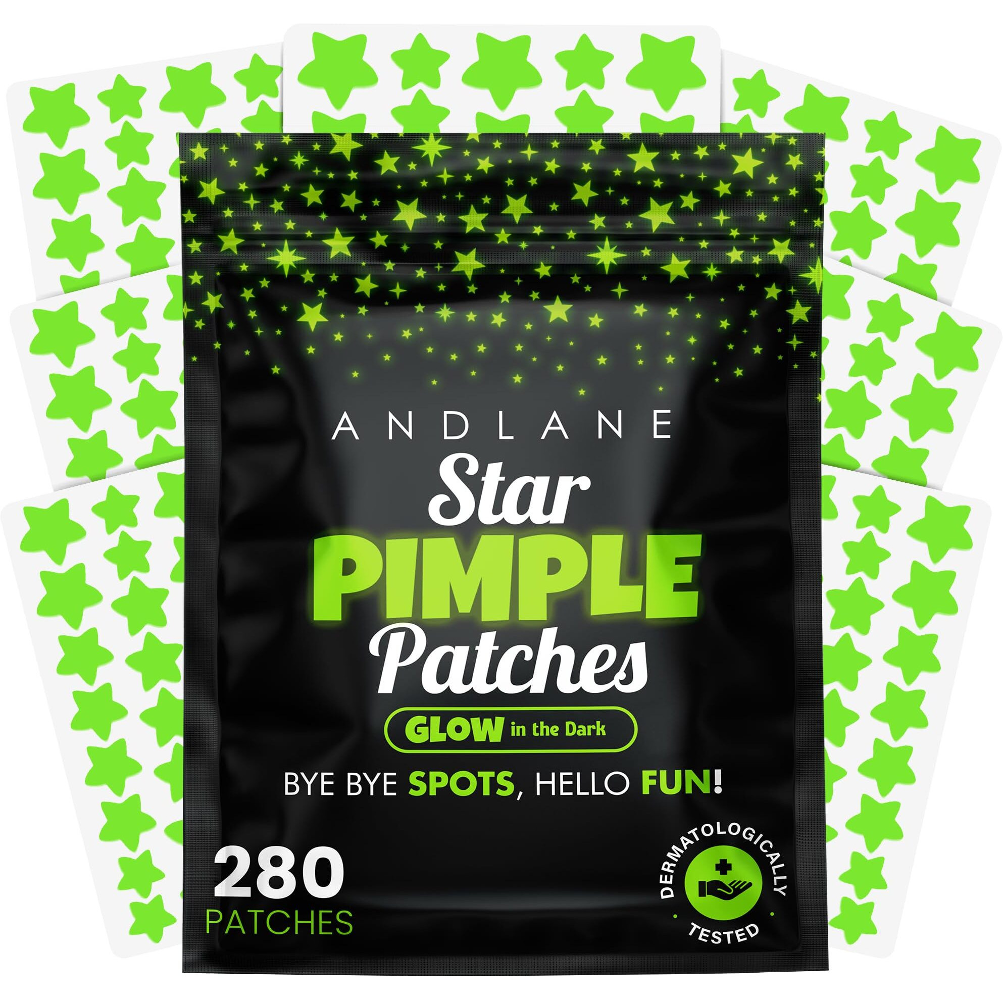 Andlane 280Pcs Star Pimple Patches For Face - Pimple Patches Cute Stars - Hydrocolloid, Salicylic Acid, Tea Tree Oil, Centella - Glow In The Dark, 3 Sizes Zit Stickers