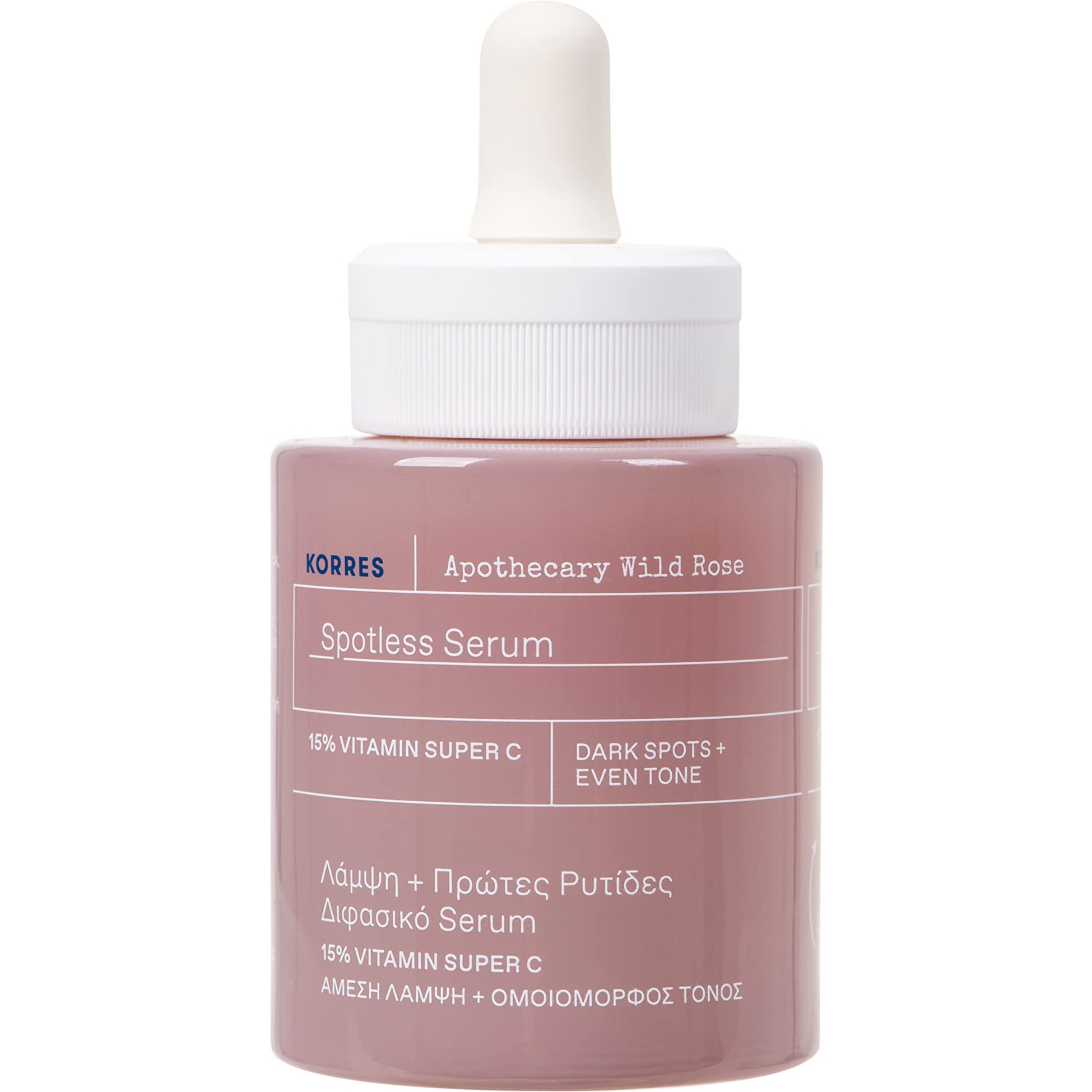 Korres Apothecary Wild Rose Spotless Serum, 15% Vitamin C With Wild Rose Oil And Antioxidants, Vitamin C Serum For Radiance & Skin Tone, Daily Skin Care For Women & Men, 1.01 Fl Oz