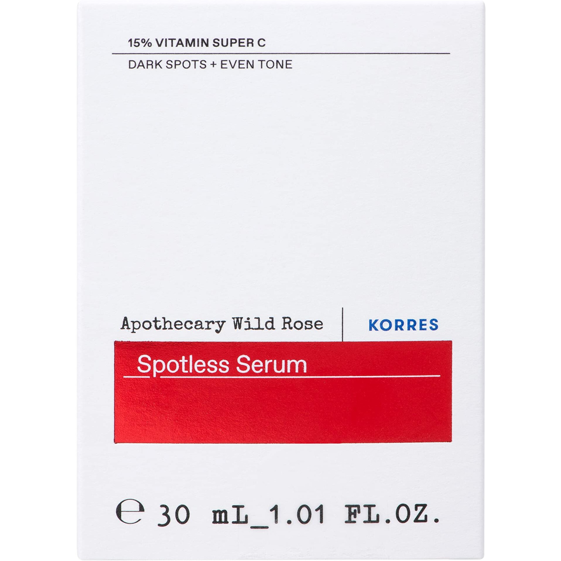 Korres Apothecary Wild Rose Spotless Serum, 15% Vitamin C With Wild Rose Oil And Antioxidants, Vitamin C Serum For Radiance & Skin Tone, Daily Skin Care For Women & Men, 1.01 Fl Oz