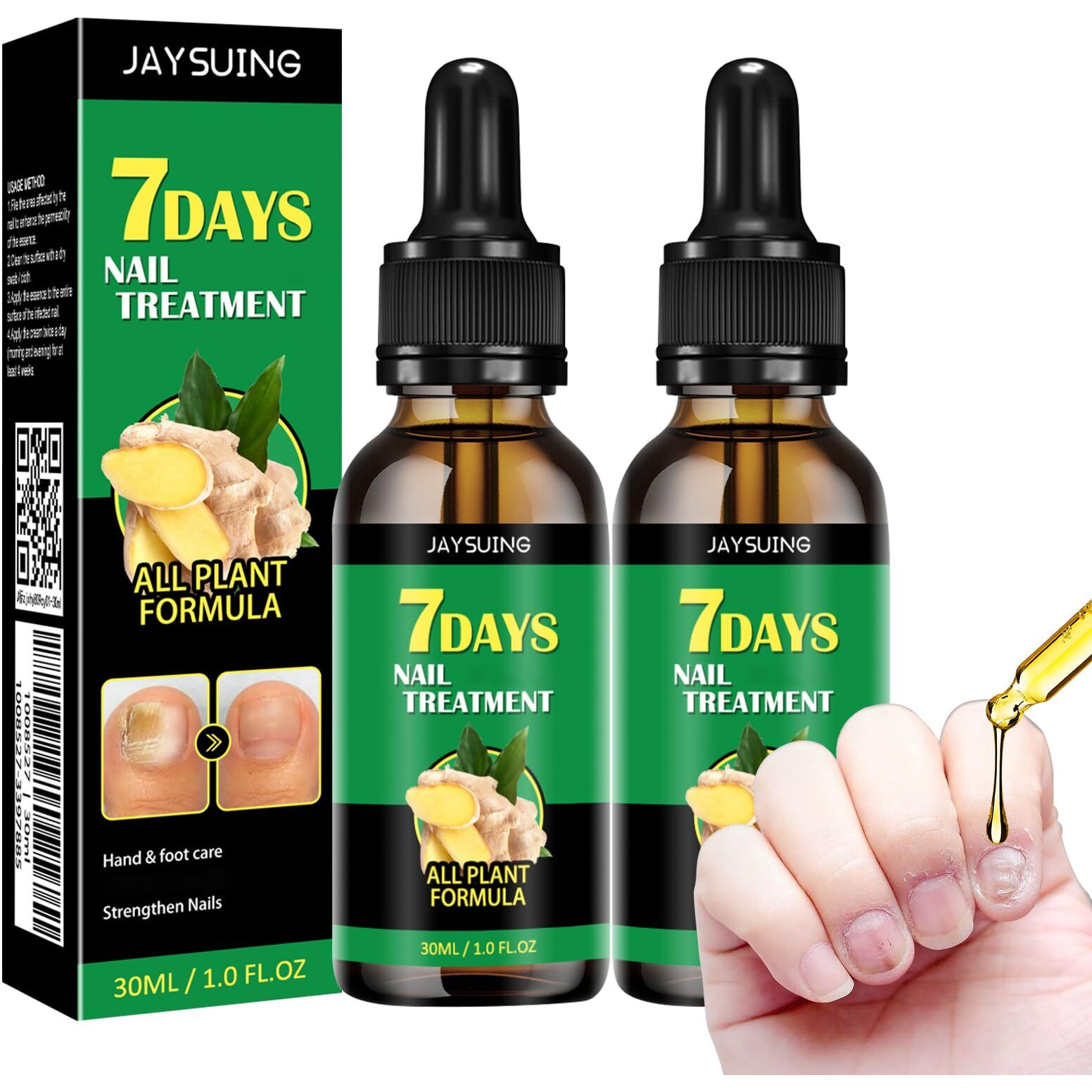 Ginger Nail Growth Serum, 7 Days Nail Treatment, Ginger Nail Treatment, Ginger Cuticle Care Oil For Strengthen & Promote Nail Growth (2Pcs)