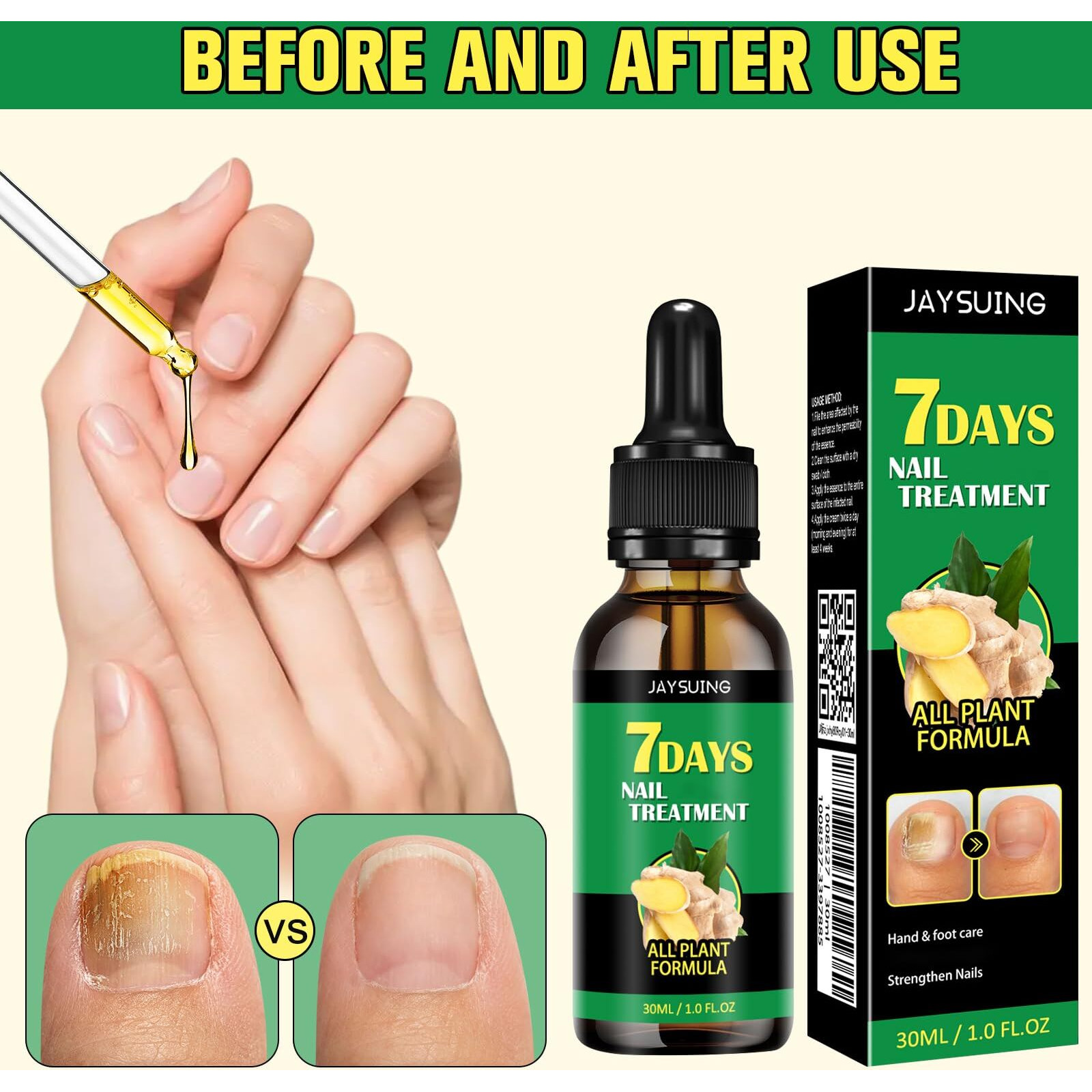 Ginger Nail Growth Serum, 7 Days Nail Treatment, Ginger Nail Treatment, Ginger Cuticle Care Oil For Strengthen & Promote Nail Growth (2Pcs)