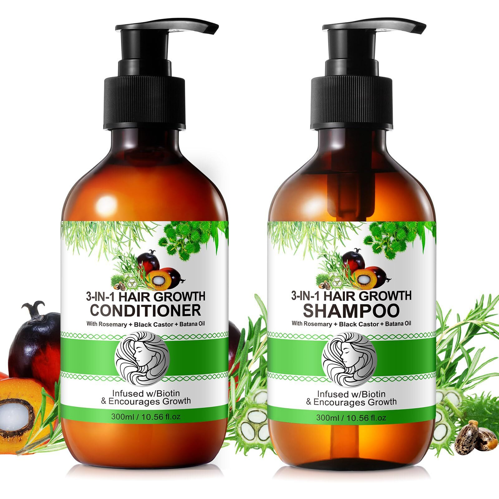 Biotin Shampoo And Conditioner For Hair Loss| Thickening Hair Products With Rosemary, Black Castor & Batana Oil - Strengthens, Repair, Add Shine For Women Curly, Straight, Dry And Damaged Hair