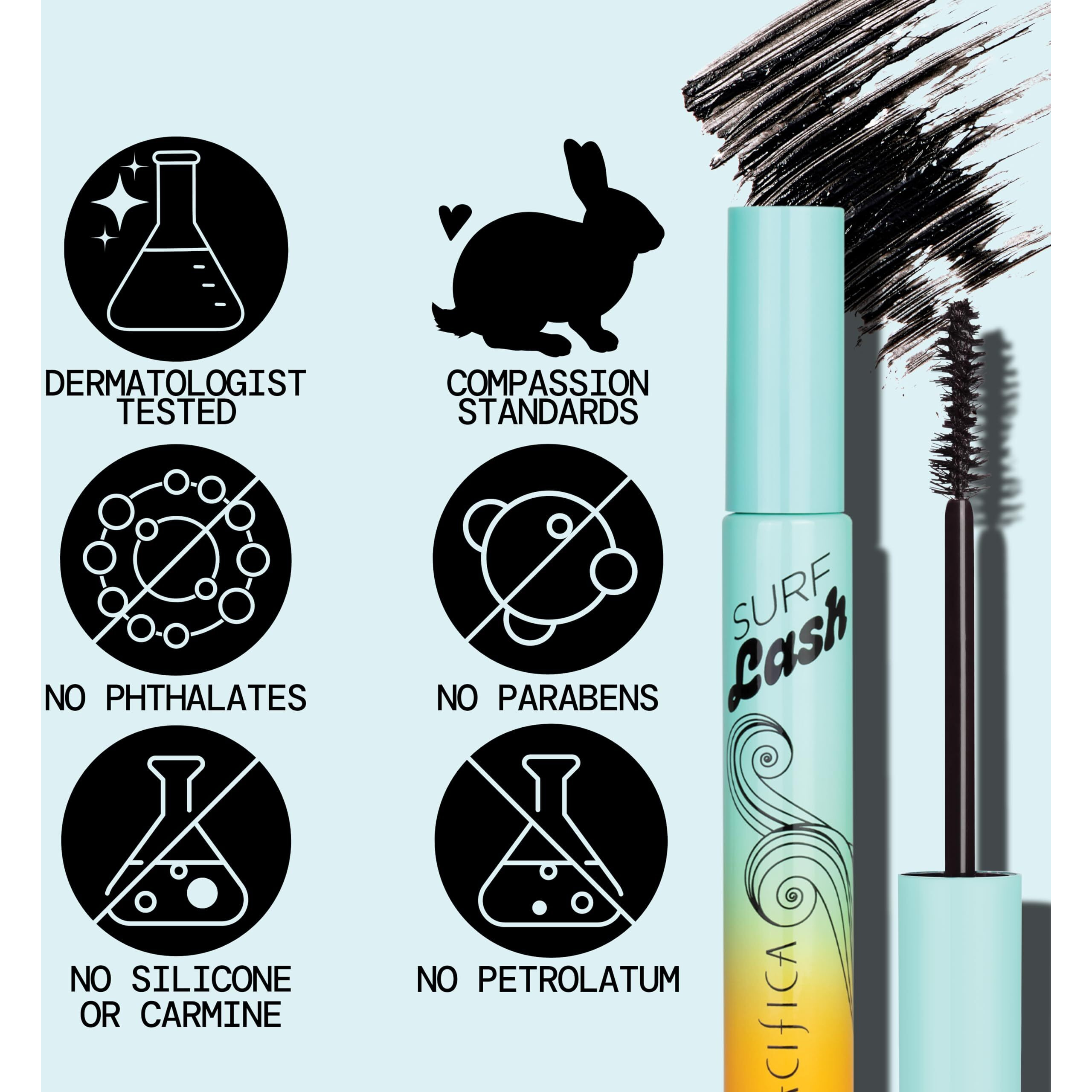 Pacifica Mascara - Surf Lash Eyelash Mascara, Water-Resistant Lash-Defining Formula With Jojoba Oil & Vegan Pectin For Long, Full Lashes, Unique Half-Pipe Twisted Wand, Vegan & Cruelty-Free
