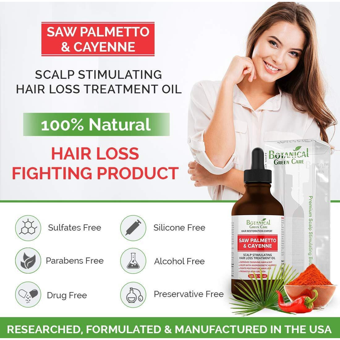 Saw Palmetto & Cayenne Hair Serum, Hair Growth Oil. Made In Usa