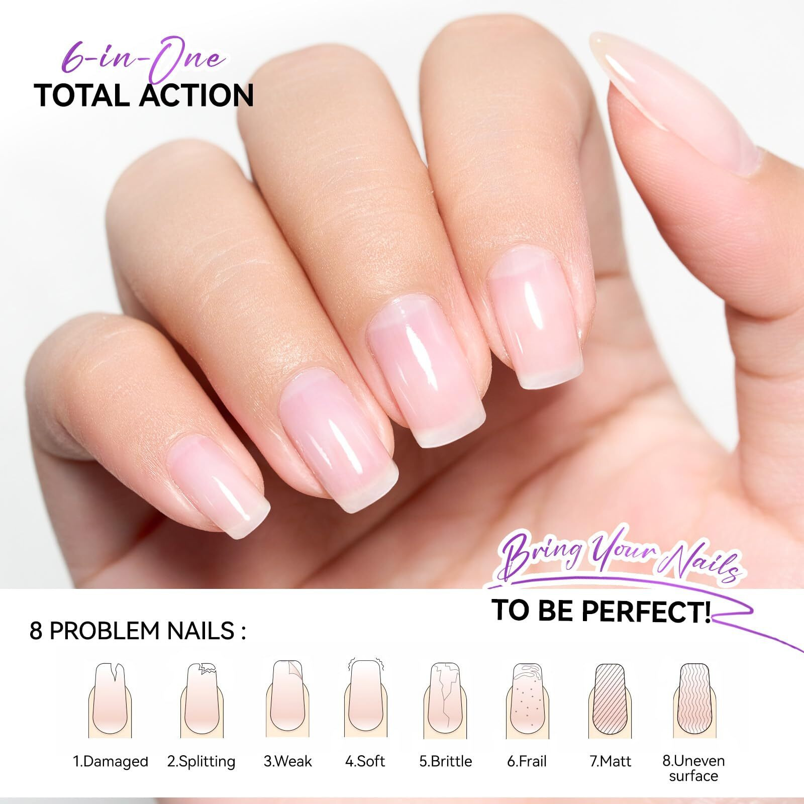 Nail Strengthener Protein For Damaged Nails Clear 15Ml Gelike Ec Natural Nail Hardener Extra Strong And Growth - Long Lasting Repair For Damaged Nails - Growth Oil For Daily Work Home Salon Gift