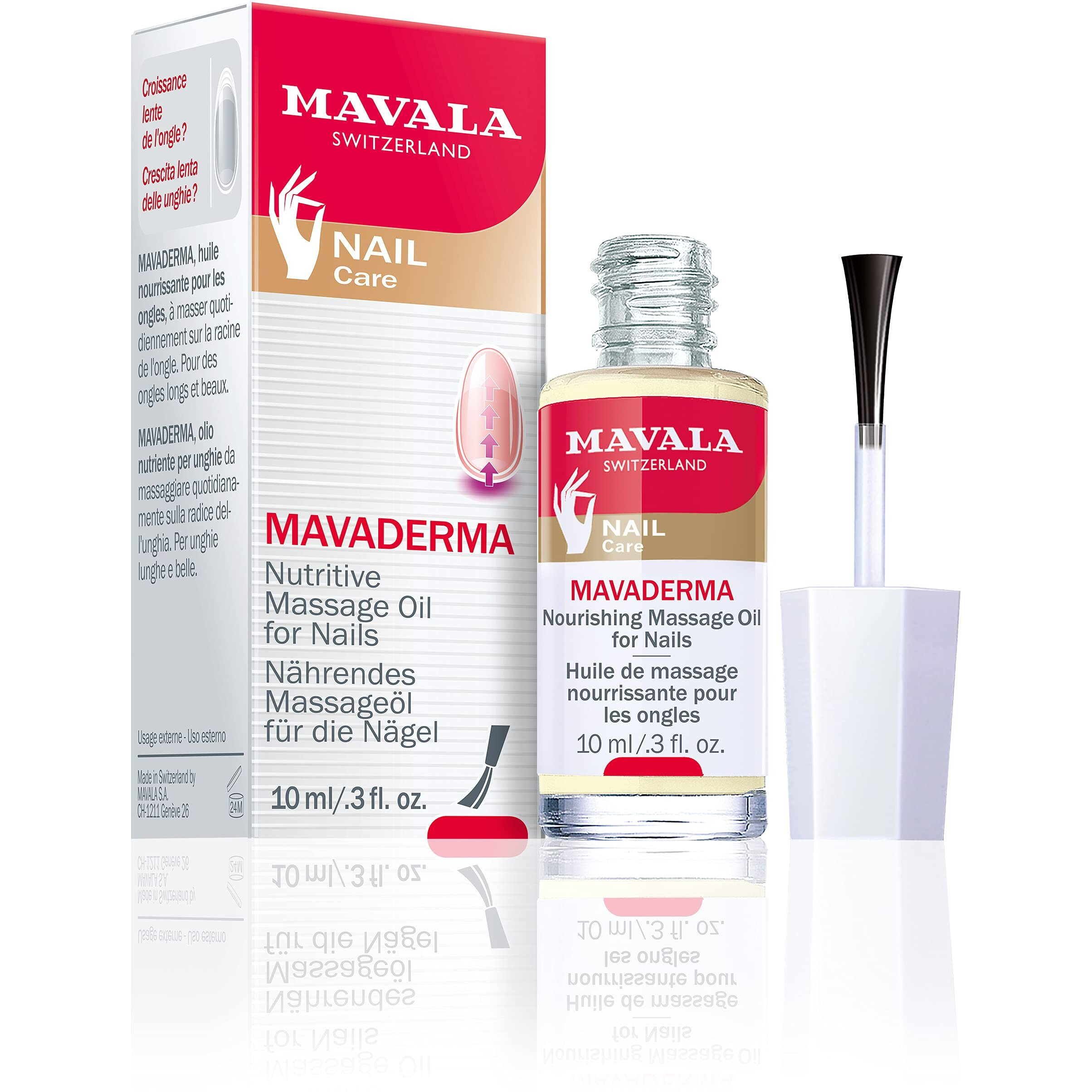 Mavala Mavaderma Nourishing Massage Oil For Nails, Nail Care, Nail Hardener, Cuticle Oil Nail Growth, Moisturizing & Healing Treatment For Cracked Nails & Rigid Cuticles (0.3 Ounce)