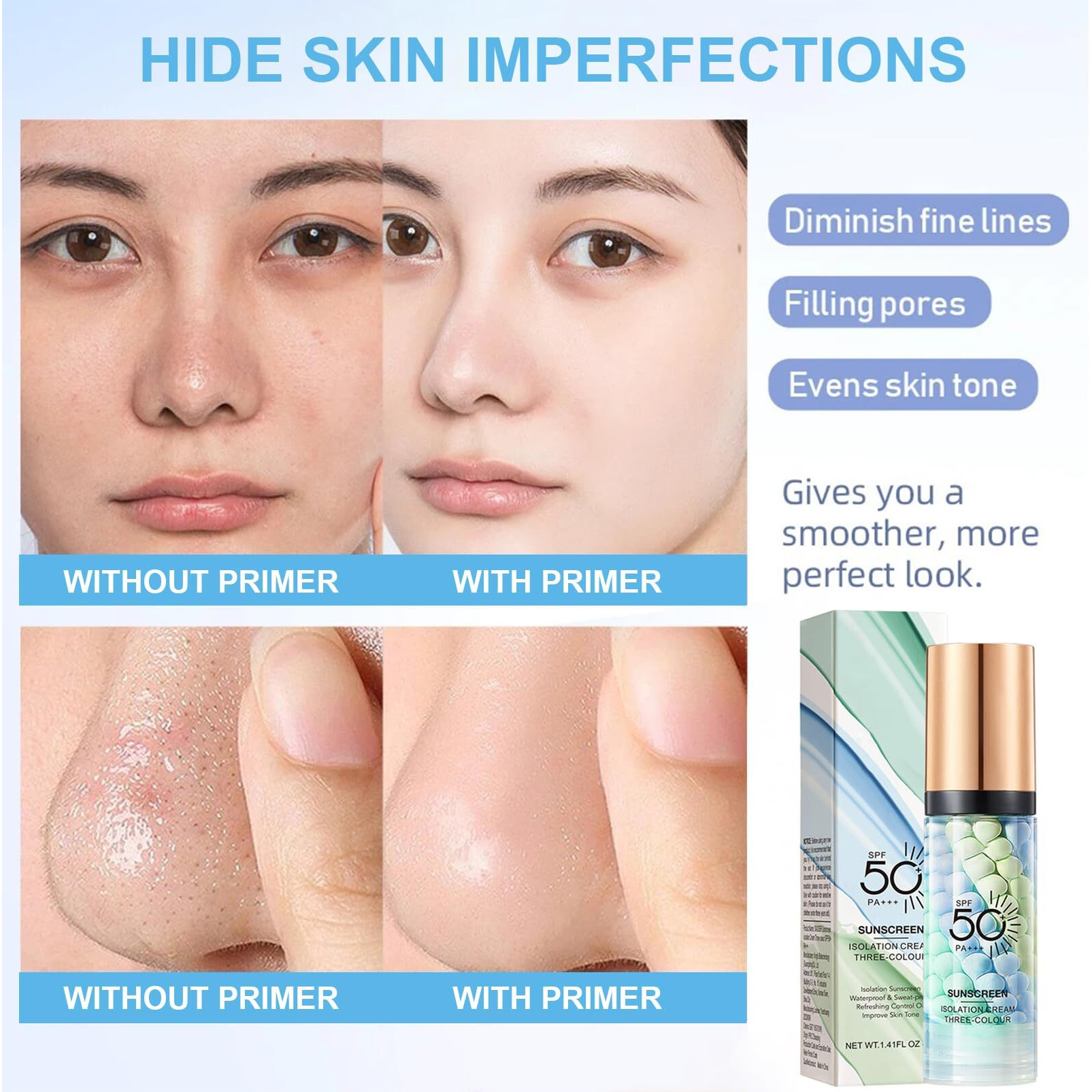 Primer Face Makeup With Spf 50, Color Correcting Primer, Hydrating Face Primer For Makeup, Color Corrector For Redness Waterproof & Long Lasting & Oil Control, Protection Immediately