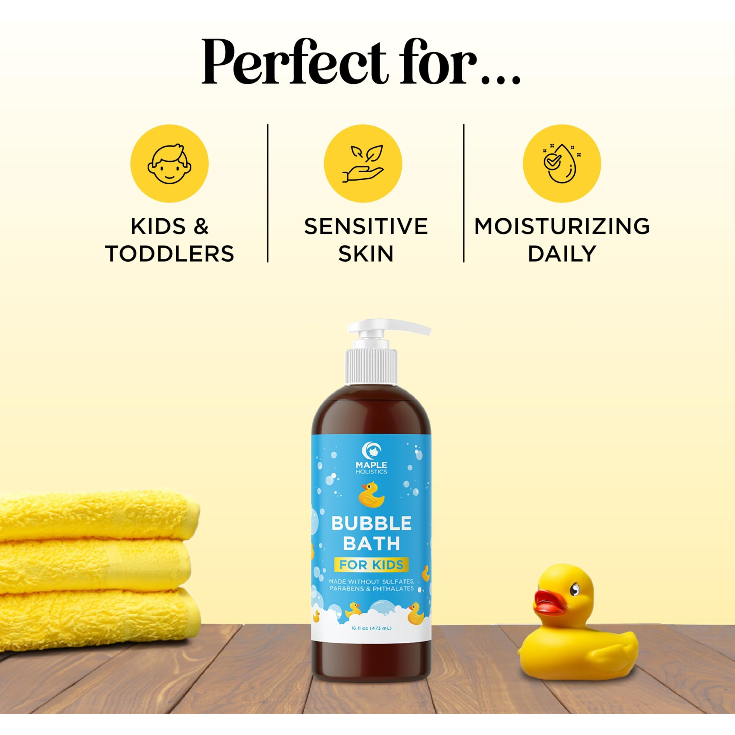 Sulfate Free Kids Bubble Bath - Relaxing Vanilla Lavender Bubble Bath For Toddlers With Nighttime Blend Of Chamomile Oil And Calendula Oil - Extra Foamy Moisturizing Kids Bath Soap Liquid
