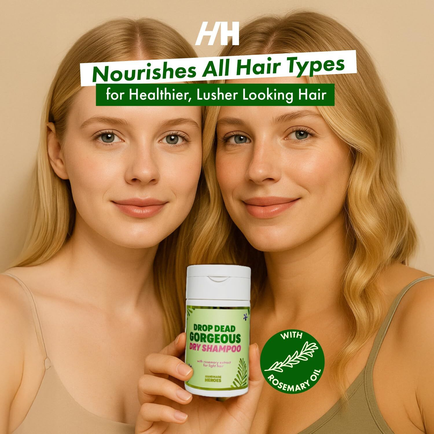Handmade Heroes Dry Shampoo With Rosemary Oil For Hair Growth Healthier Looking Hair Volumizing Non Aerosol Drop Dead Gorgeous Dry Shampoo Rosemary 1.8Oz (Light To Medium 1Pc)