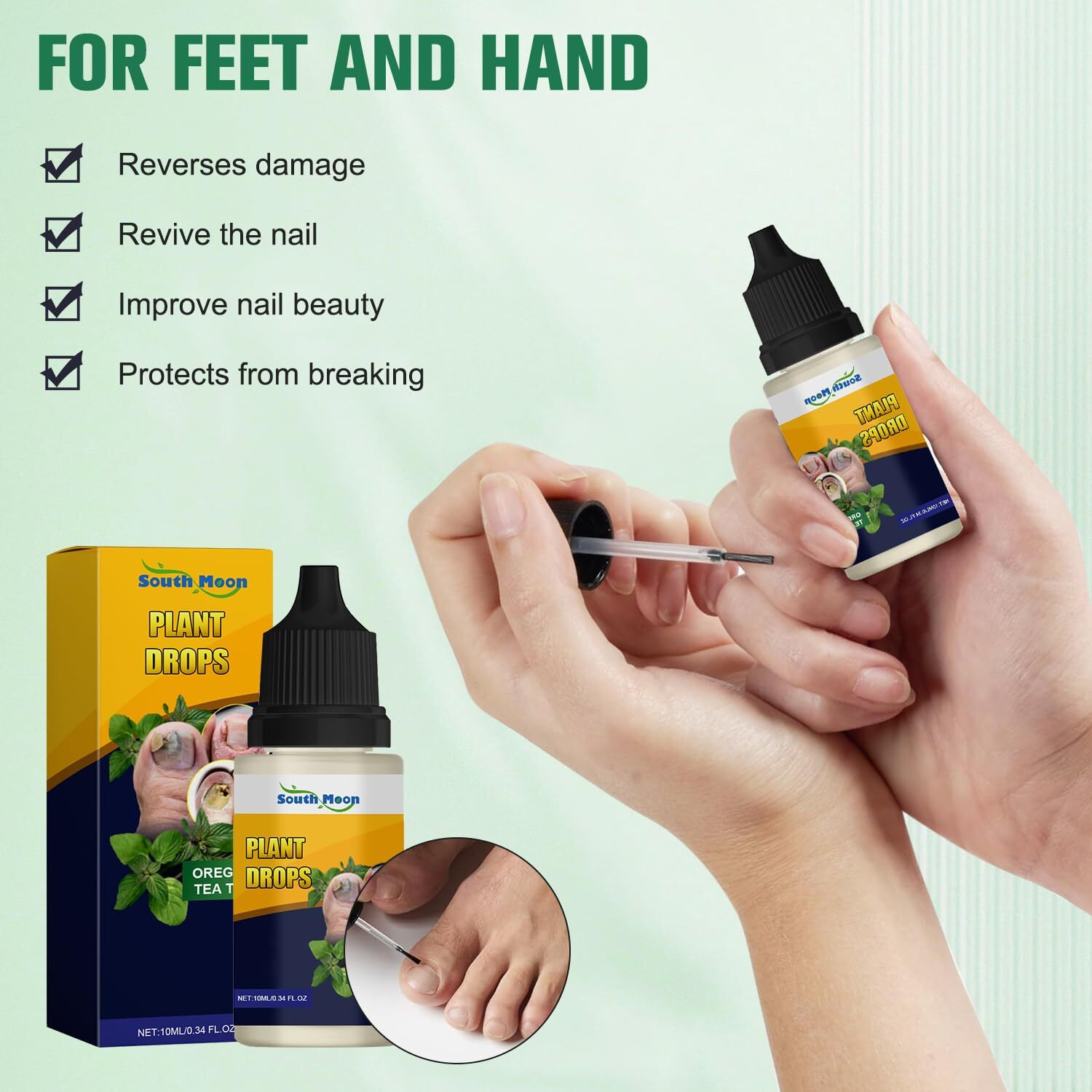 Plant Drops For Nails, Oregano Oil Drops For Nail Care, Oregano Tea Tree Oil For Toenail, Toe Nail Treatments For Damaged Nails - Safely And Gently, 0.34 Fl.Oz (2Pcs)