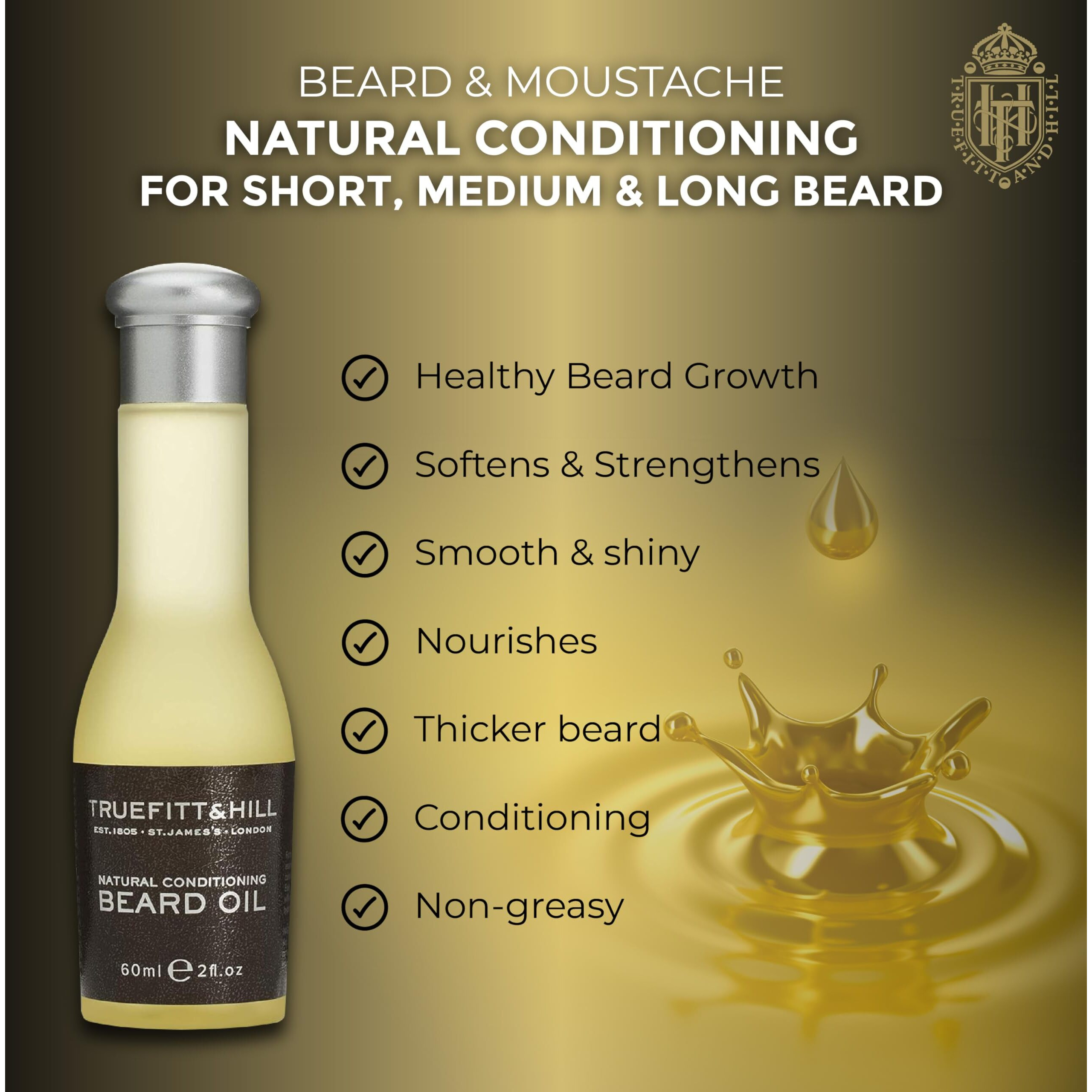 Truefitt & Hill Beard Oil, Packed With Essential Oils For Glide, Moisturizing, Healing, And Conditioning, Apply To Damp Skin, Essential For Comfortable Shave - 2 Oz.