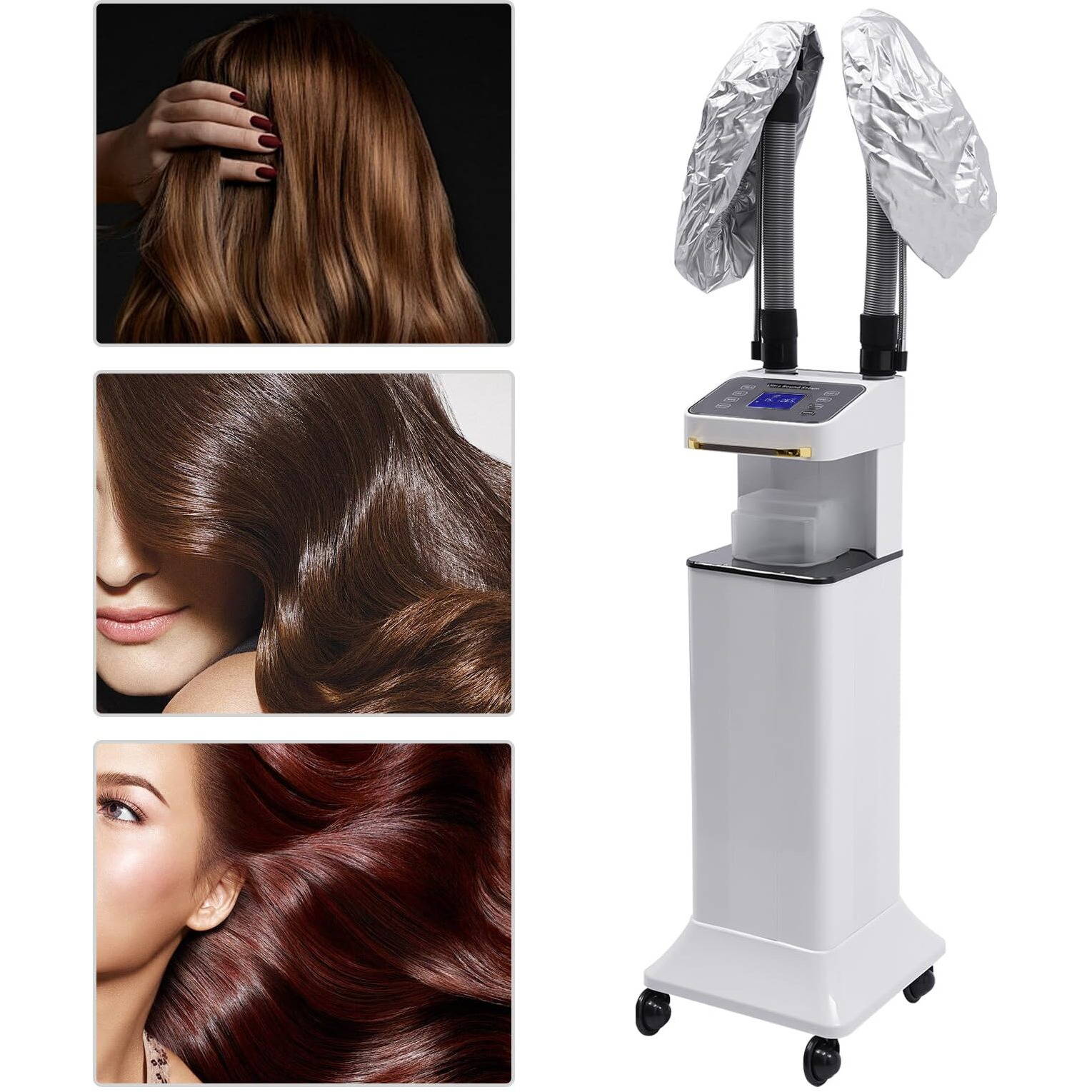 Dnysysj Salon Hair Steamer, White Nano Mist Hair Steamer Multi-Functional Nano Hair Color Processor Two Caps Hair Oil Machine, 650W Vertical Hair Steamer For Hair Salon Deep Hair Care Repair, Basics