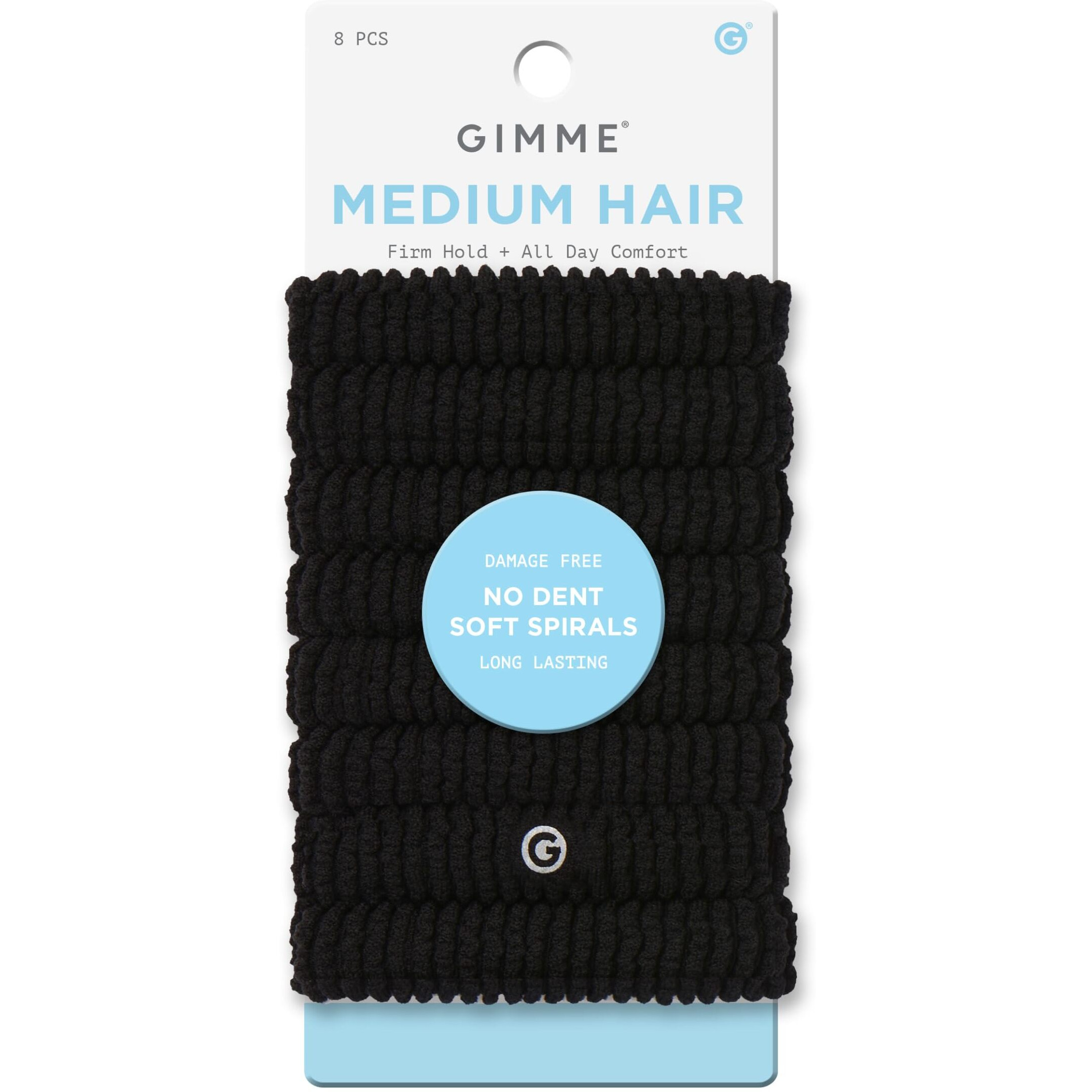 Gimme Beauty Medium Hair Spiral Phone Cord Hair Bands - No-Snag Elastic Bands For All Hair Types - Non-Pulling Soft Hair Ties - Hair Accessory - Essentials Ponytail Holder - Black, 8 Pack