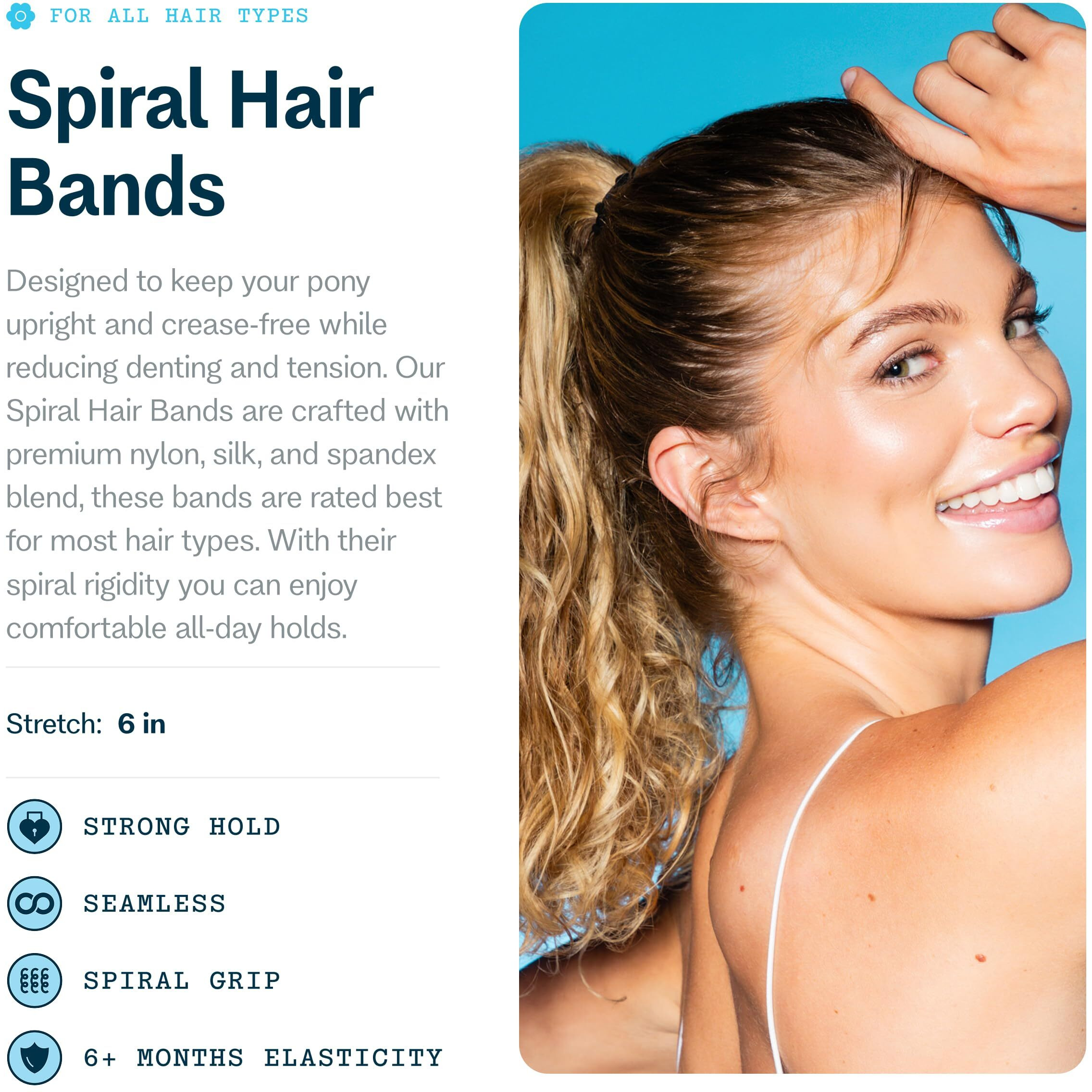 Gimme Beauty Medium Hair Spiral Phone Cord Hair Bands - No-Snag Elastic Bands For All Hair Types - Non-Pulling Soft Hair Ties - Hair Accessory - Essentials Ponytail Holder - Black, 8 Pack