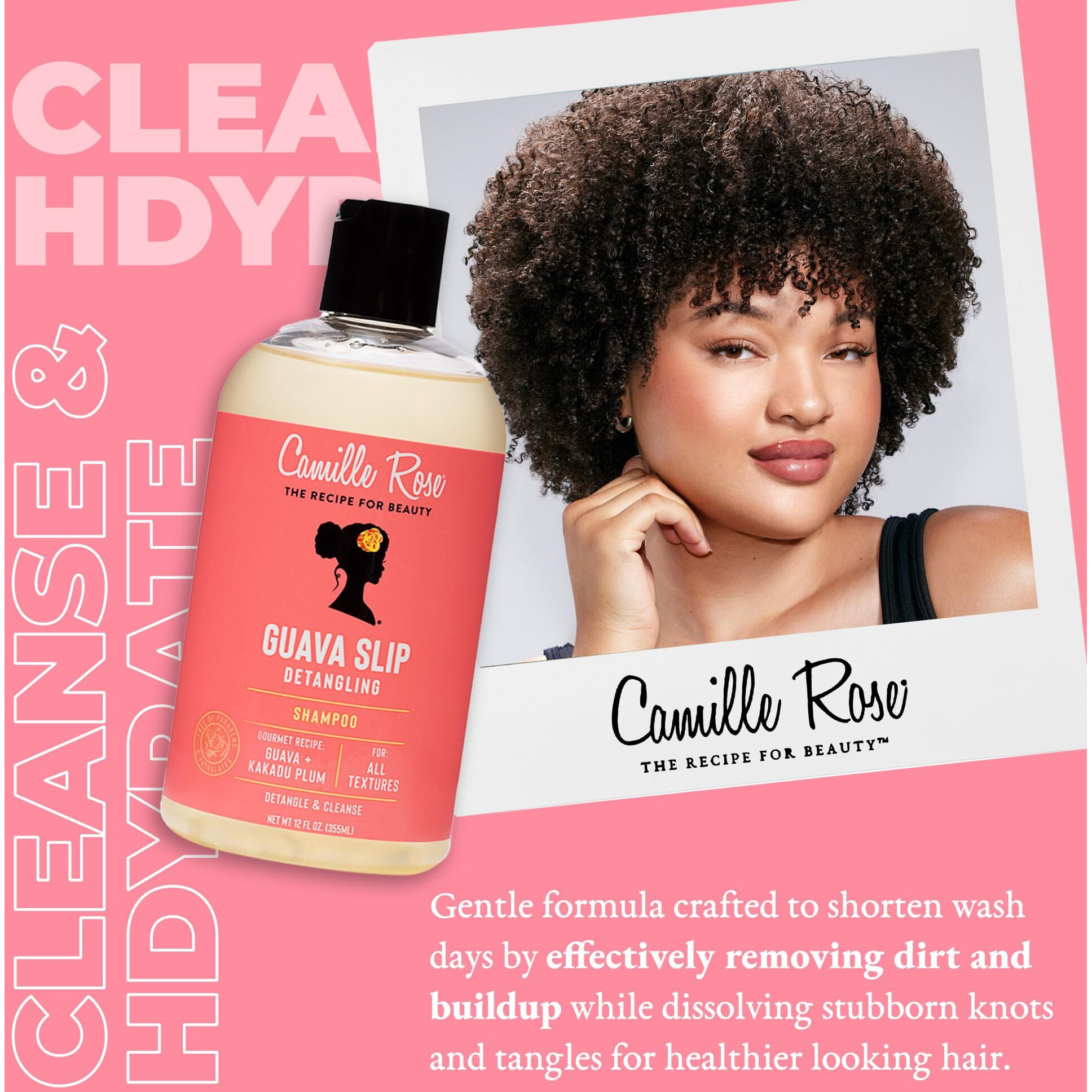 Camille Rose Guava Slip Detangling Shampoo, With Guava, Kakadu Plum And Avocado Oil To Detangle, Cleanse And Hydrate, For All Hair Textures, 12 Fl Oz