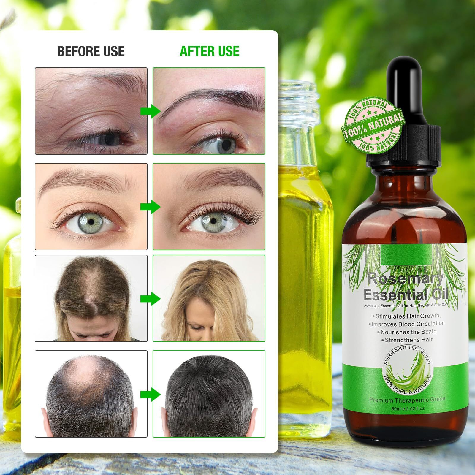 Pure Rosemary Essential Oils, Hair Growth Scalp Oil For Dry Damaged Hair(2.02 Fl Oz)
