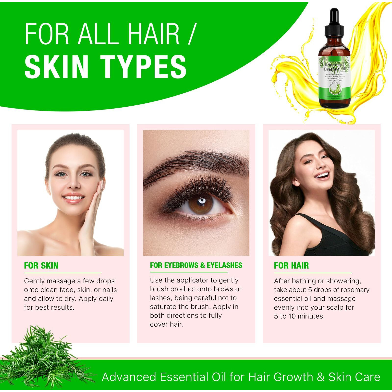 Pure Rosemary Essential Oils, Hair Growth Scalp Oil For Dry Damaged Hair(2.02 Fl Oz)