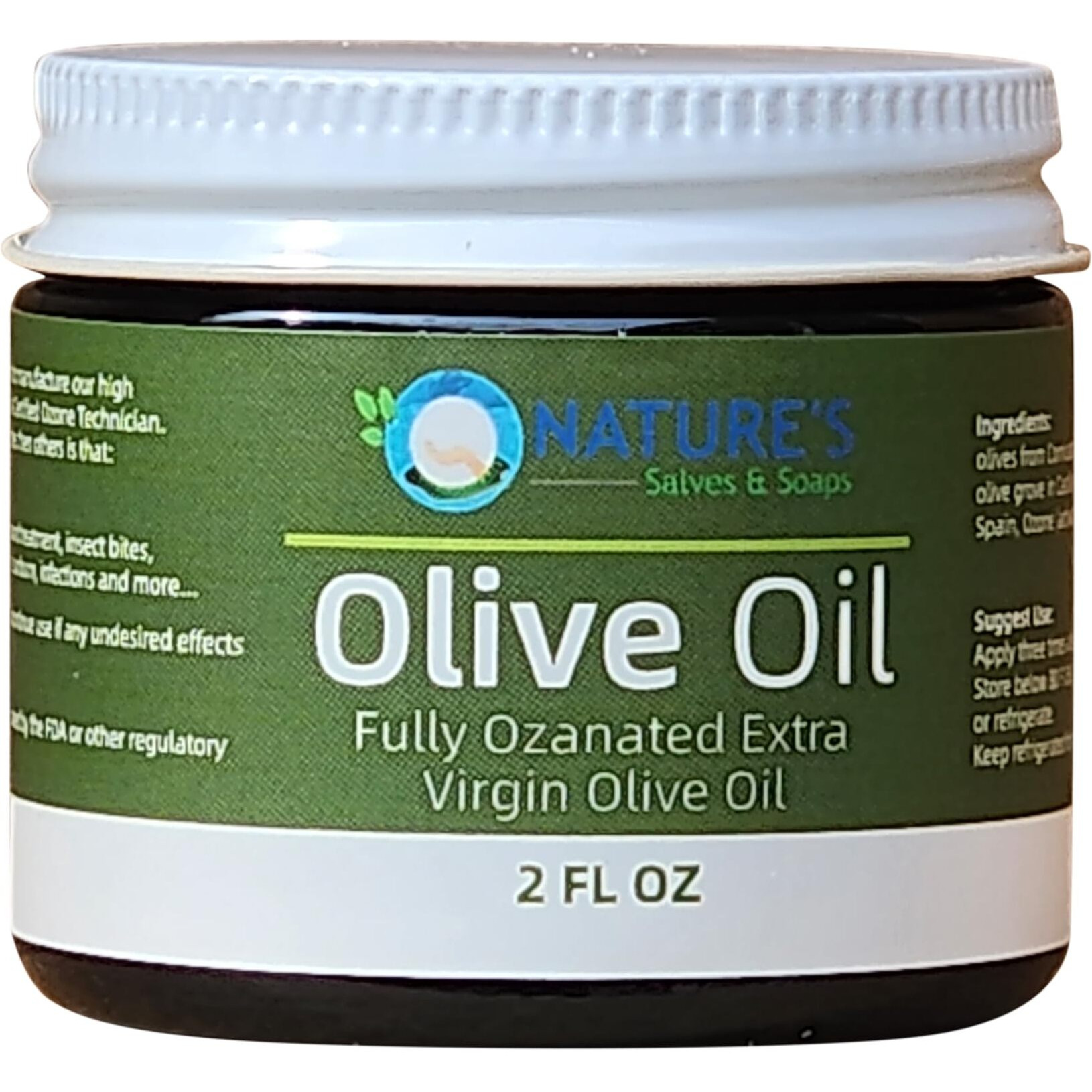 Nature's Salves And Soaps Cold Pressed Extra Virgin Olive Oil - 2Oz Glass Jar - Holistic, Homeopathic, Natural, Dental, Skin, Hair