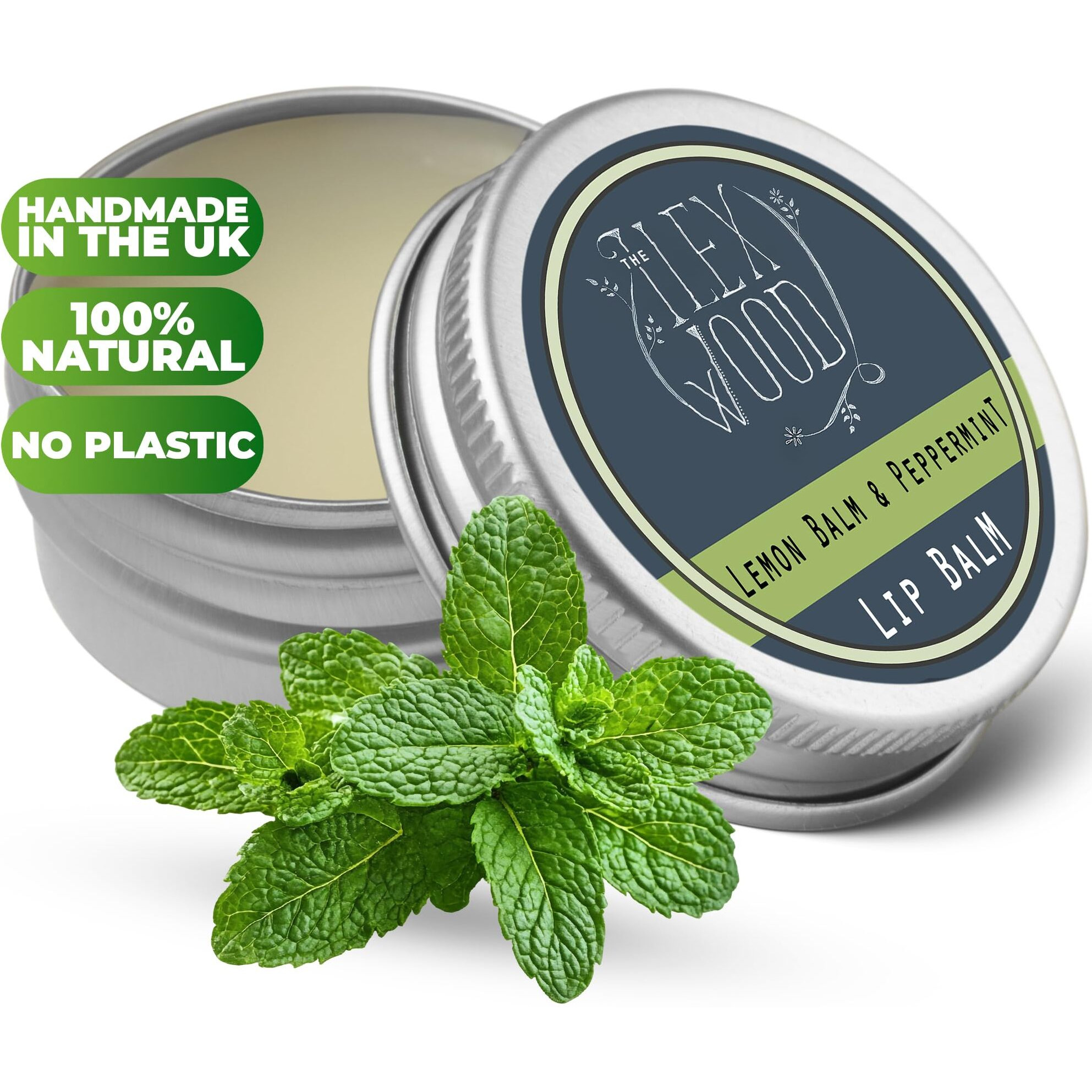 The Ilex Wood - Lip Balm Pack Of 3 - Lemon Balm And Peppermint - All Natural, Coldsore Prevention, Palm Oil Free, Cruelty Free, Plastic Free, Moisturising Lip Balm, Handcrafted - 3 X 10Ml