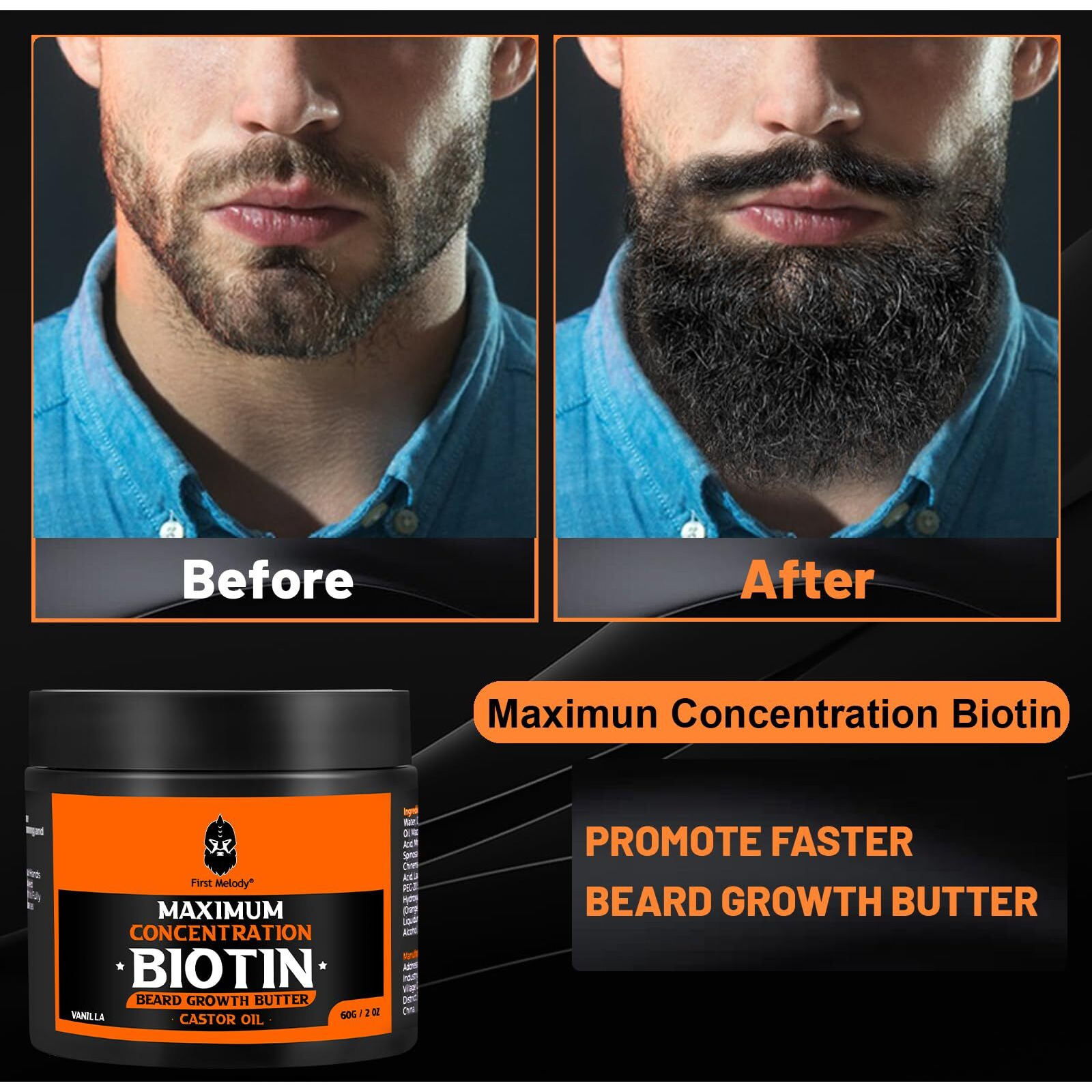 Beard Butter,Maximum Concentration Biotin,With Castor Oil And Argan & Jojoba Oils, Promotes Beard Growth, Styles, Strengthens & Softens Beards ,Unruly Beards While Relieving Itch,2 Ounce*2 (2 Pack)