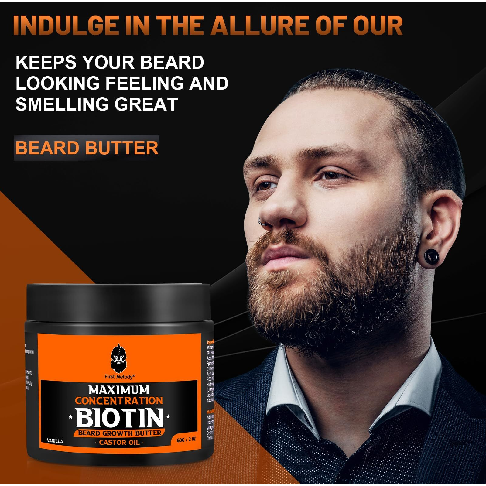 Beard Butter,Maximum Concentration Biotin,With Castor Oil And Argan & Jojoba Oils, Promotes Beard Growth, Styles, Strengthens & Softens Beards ,Unruly Beards While Relieving Itch,2 Ounce*2 (2 Pack)