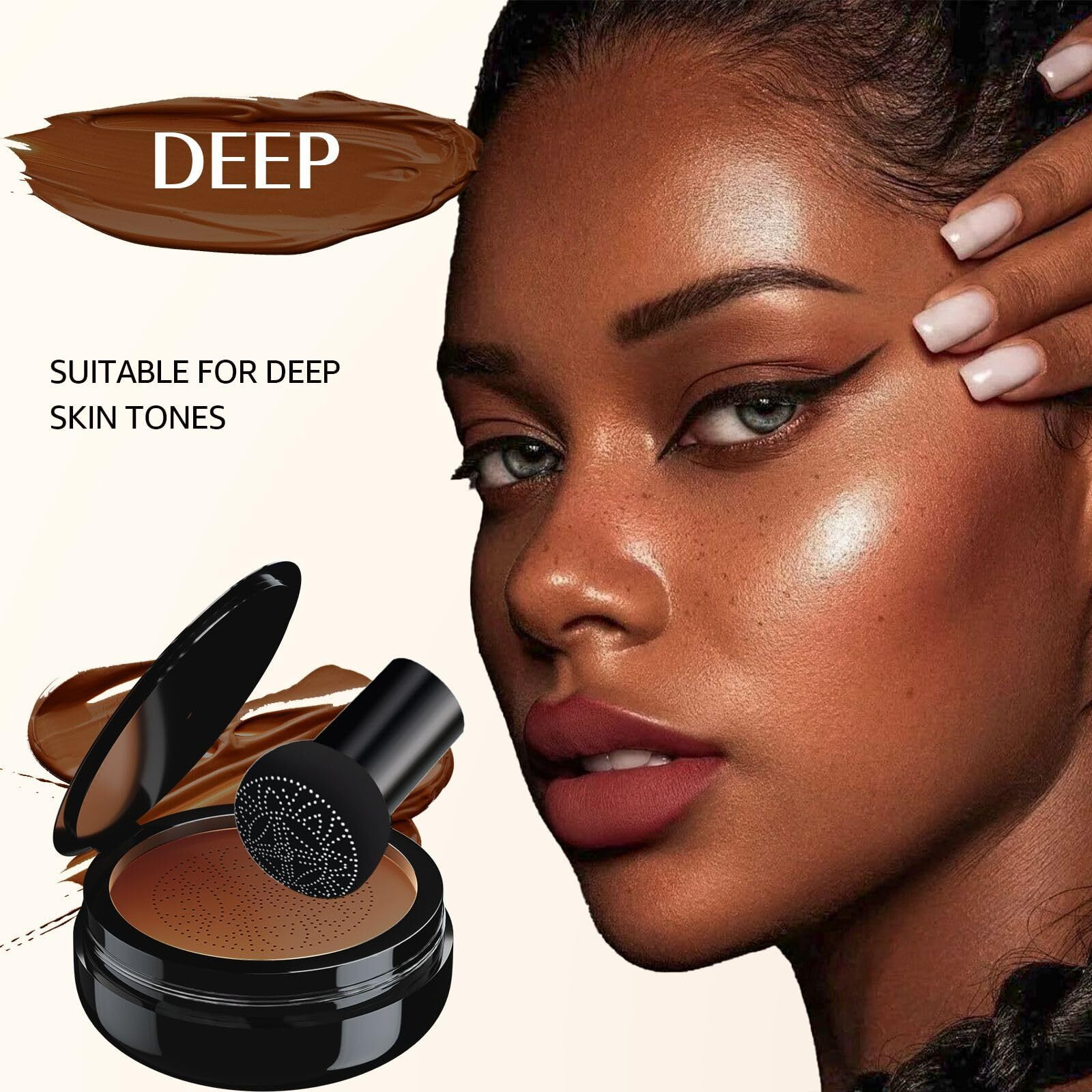 Mushroom Head Air Cushion Cc Cream Foundation Full Coverage Moisturizing Oil Control Waterproof Long-Lasting Even Skin Tone Natural Cream Foundation For Mature Skin (Deep)