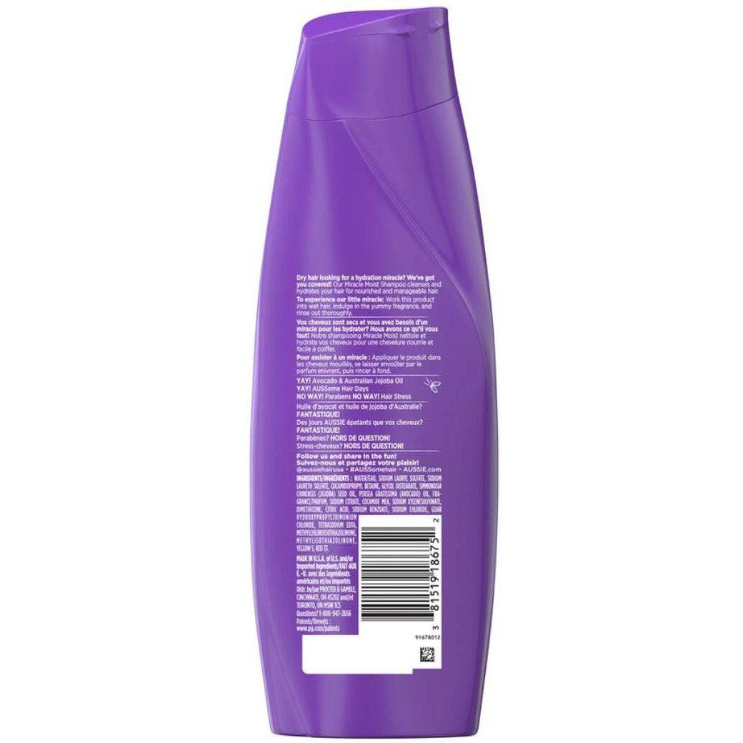 Aussie Miracle Moist Shampoo 12.1 Ounce With Avocado & Jojoba Oil (360Ml)