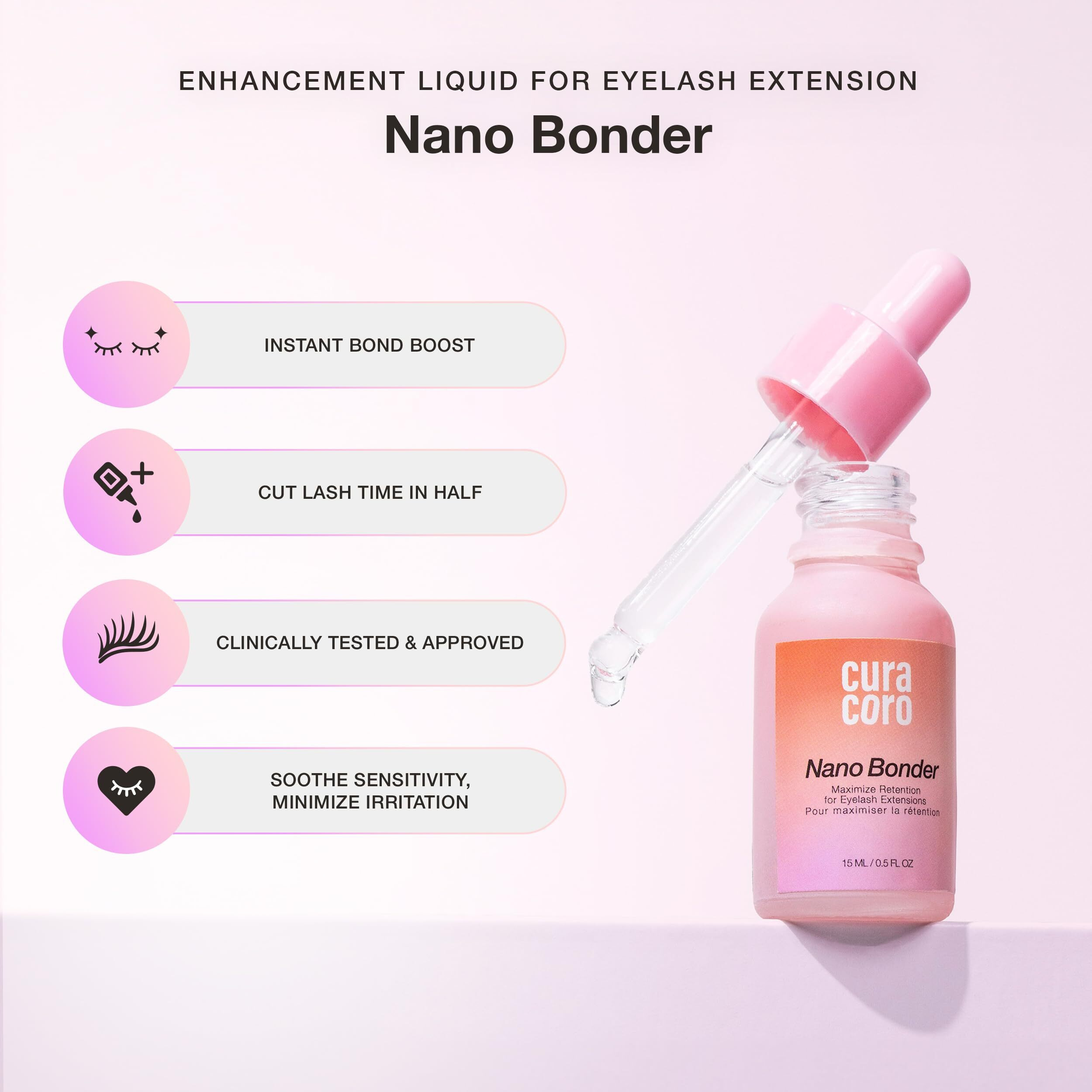 Curacoro Nano Lash Bonder For Eyelash Extensions, Super Bonder For Lash Extension Glue Accelerator, Water & Oil Proof Lash Sealant, Secures Glue Fumes, Longer Retention & Low Irritation (15Ml)