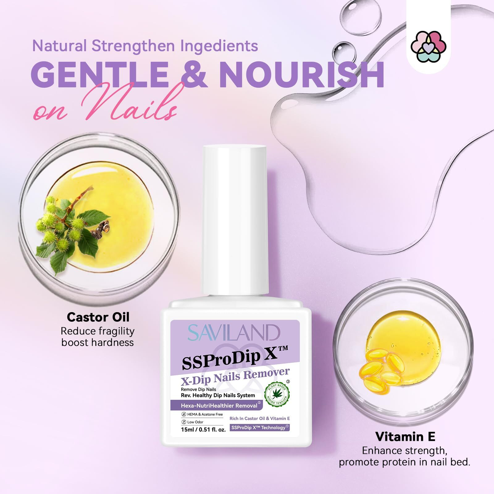 Saviland Dip Powder Remover Kit 2Pcs 15Ml Gentle & Safe Dip Nail Remover With Cuticle Oil Nail File Tools No Soak Or Wrapping Removal Easy Remove At Home Gift For Women