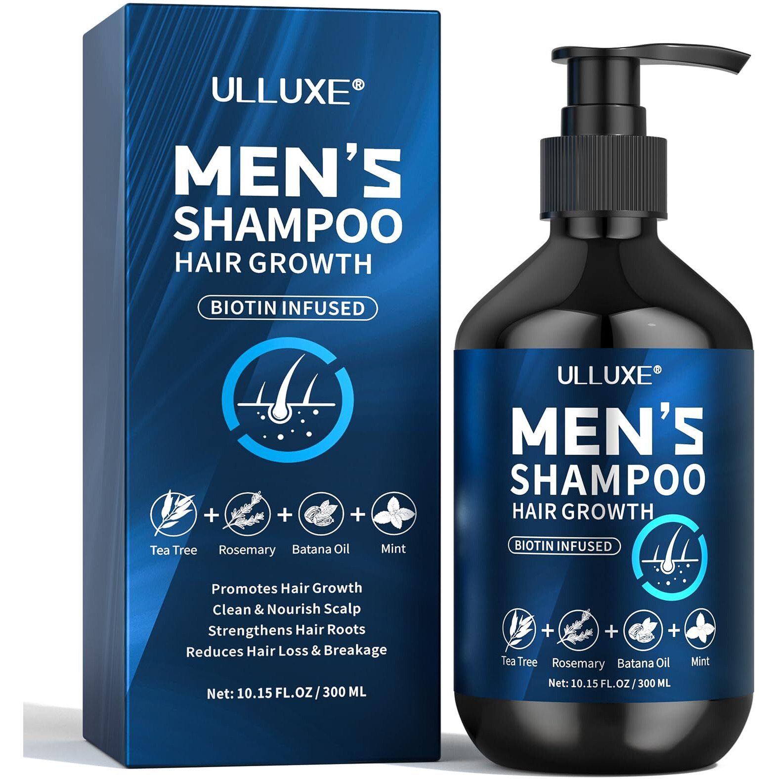 Biotin Hair Growth Shampoo For Men Natural Mens Thickening Shampoo For Hair Loss And Thinning Hair, Infused Rosemary Oil Tea Tree Oil And Mint, Sulfate Free And Color Safe, 10.15 Fl.Oz